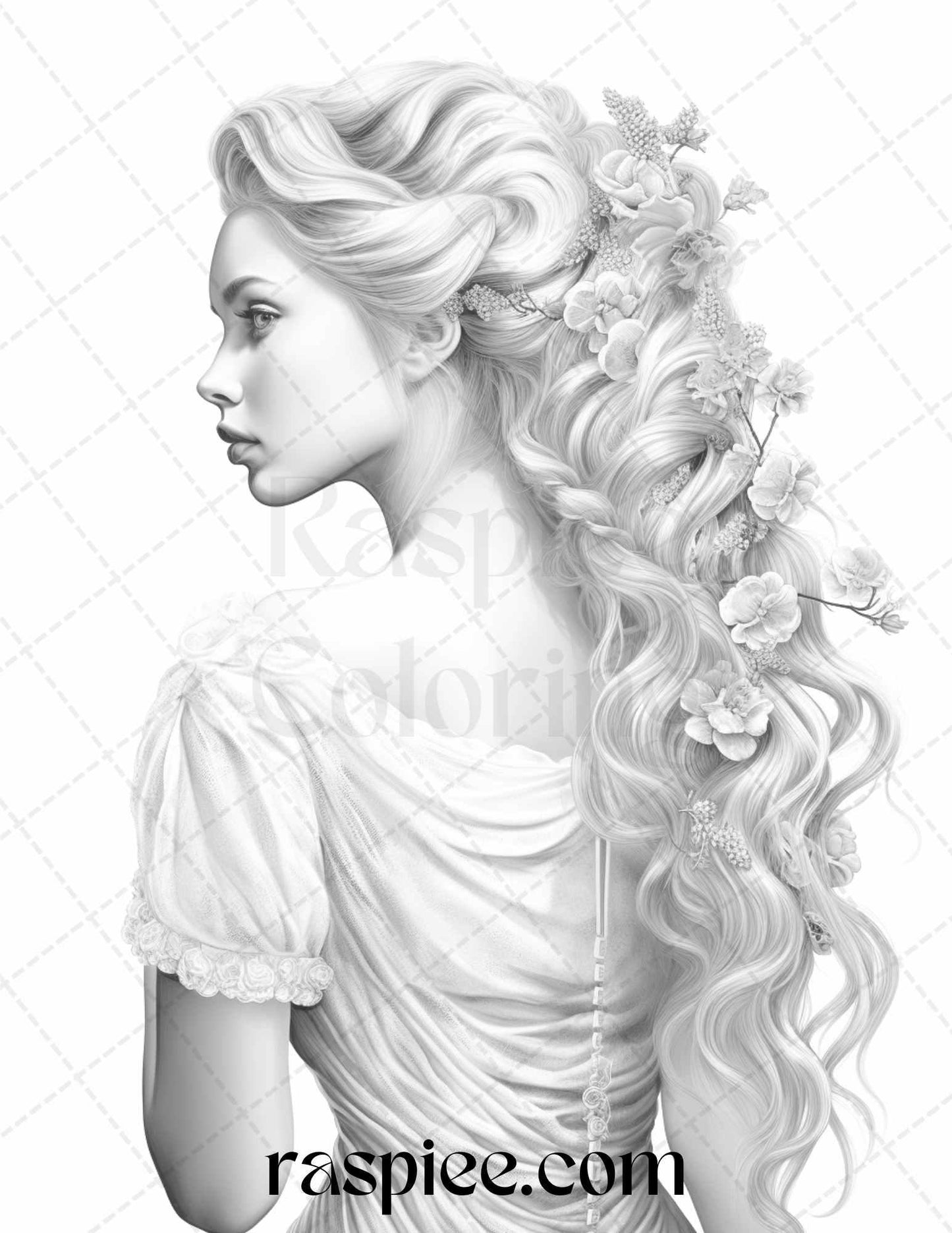 43 Beautiful Hairstyles Grayscale Coloring Pages Printable for Adults, PDF File Instant Download