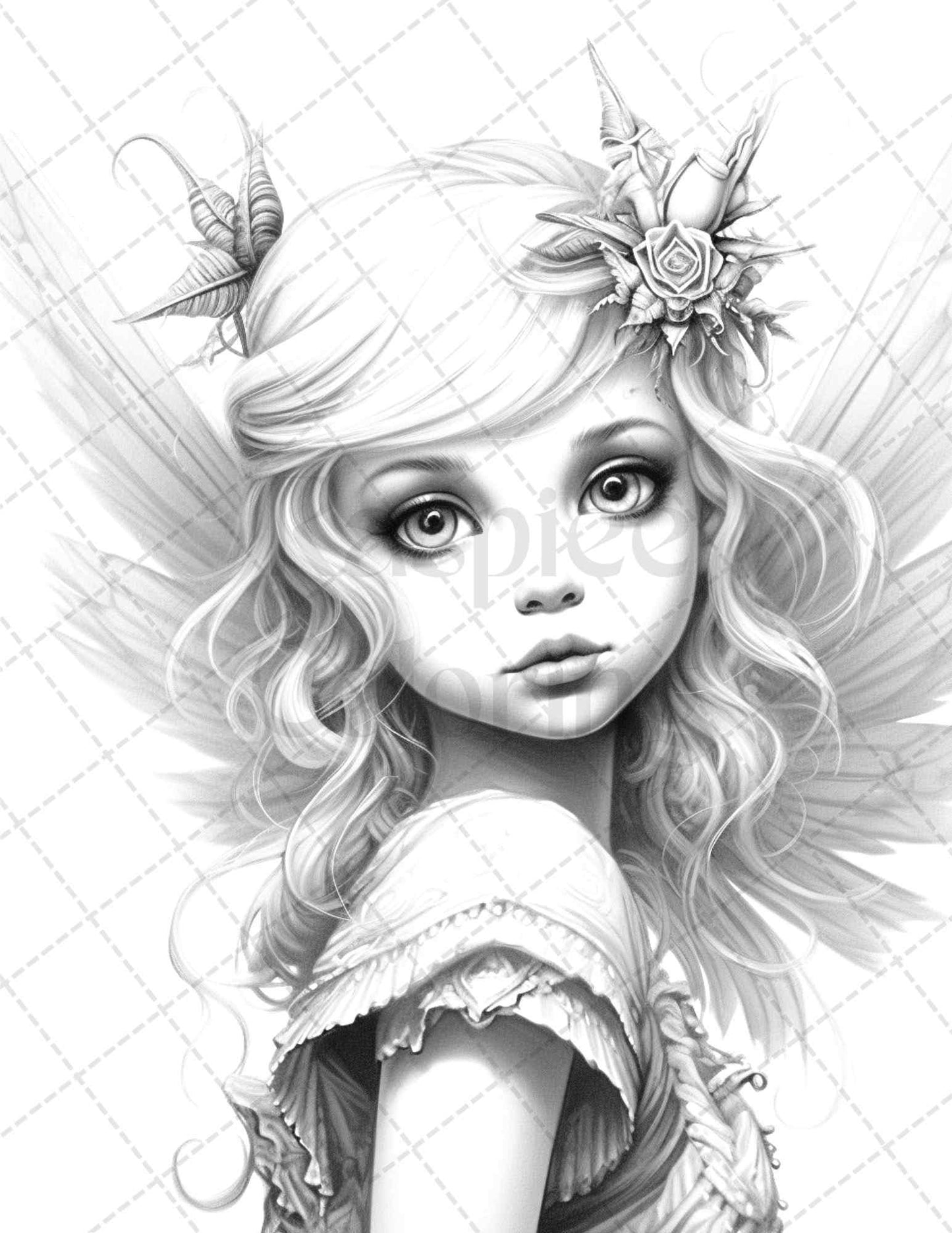 45 Adorable Chibi Fairy Grayscale Coloring Pages Printable for Adults, PDF File Instant Download