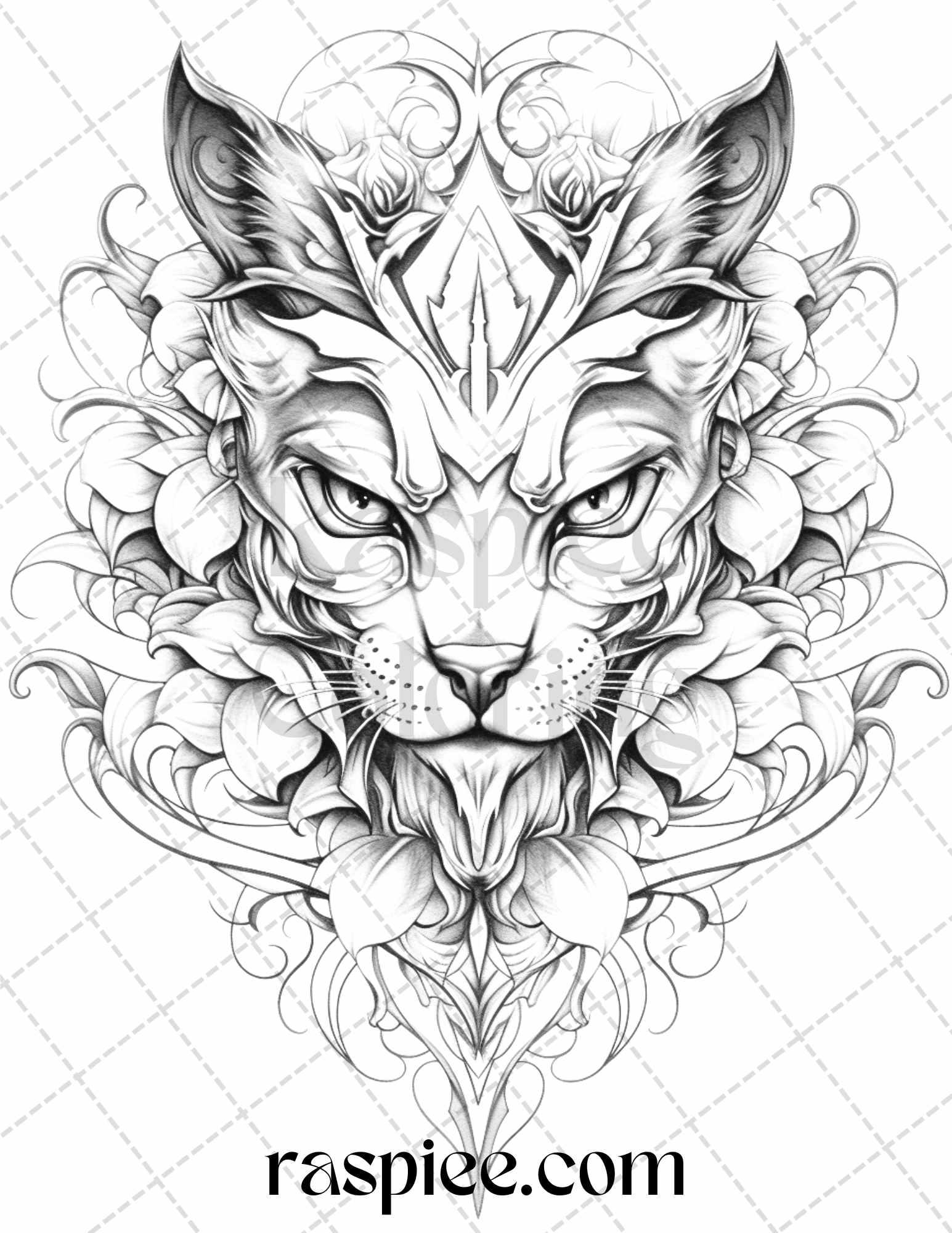 40 Beautiful Tattoos Grayscale Coloring Pages Printable for Adults, PDF File Instant Download