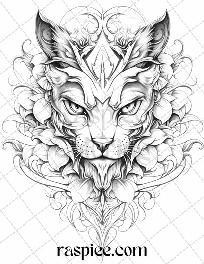 40 Beautiful Tattoos Grayscale Coloring Pages Printable for Adults, PDF File Instant Download