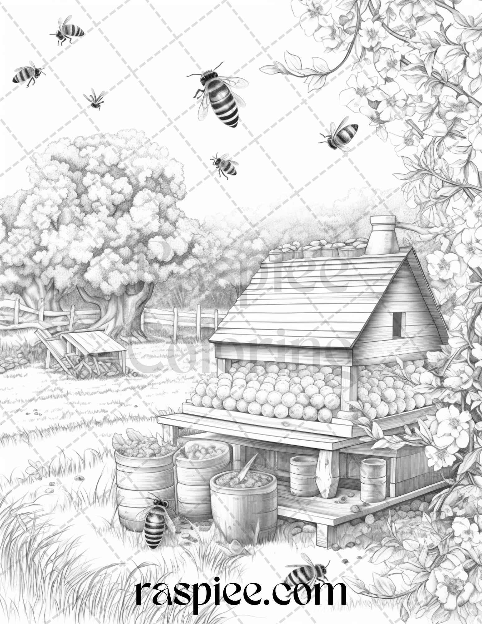 40 Farmstead Serenity Grayscale Coloring Pages Printable for Adults, PDF File Instant Download