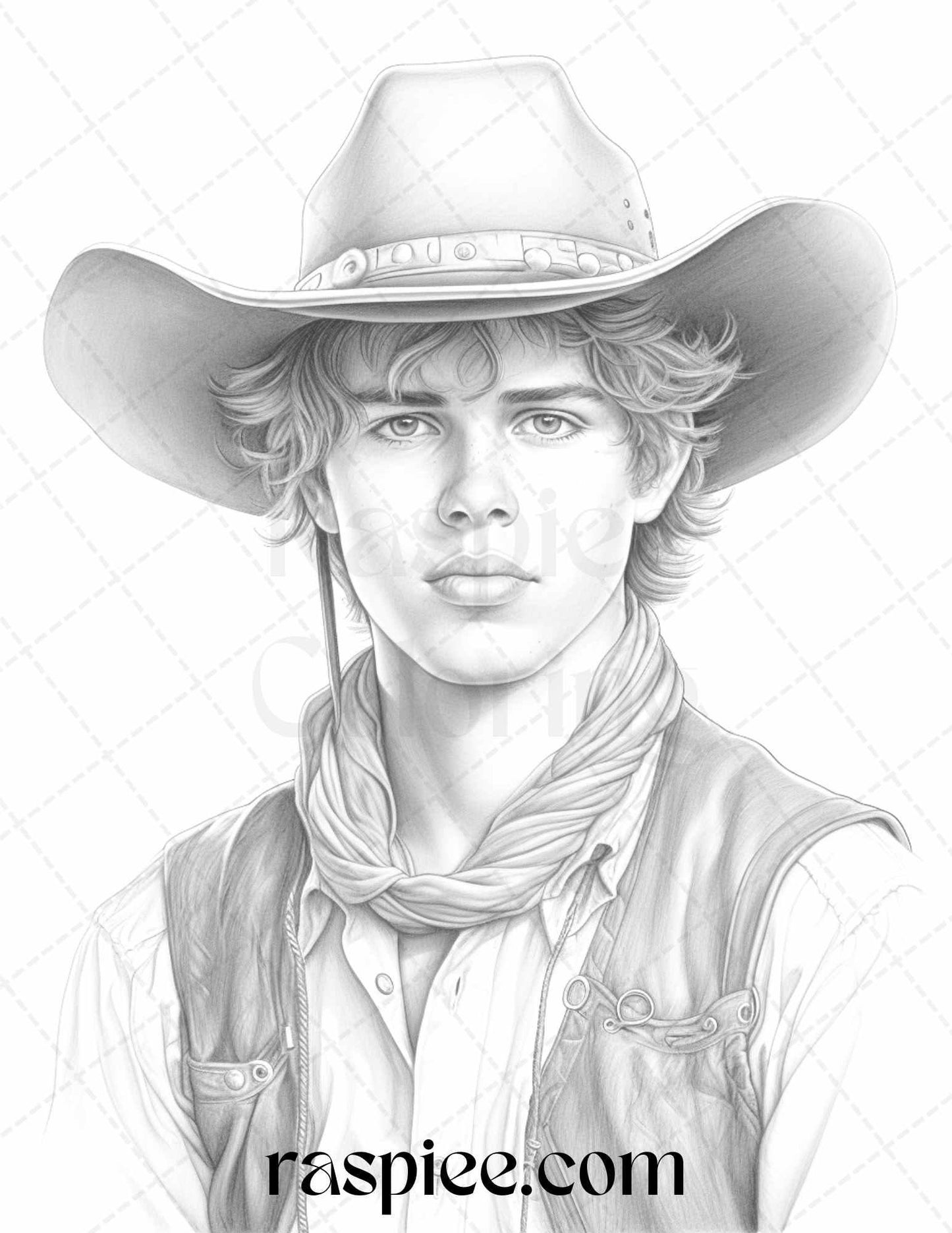 45 Wild West Cowboys Grayscale Coloring Pages Printable for Adults, PDF File Instant Download