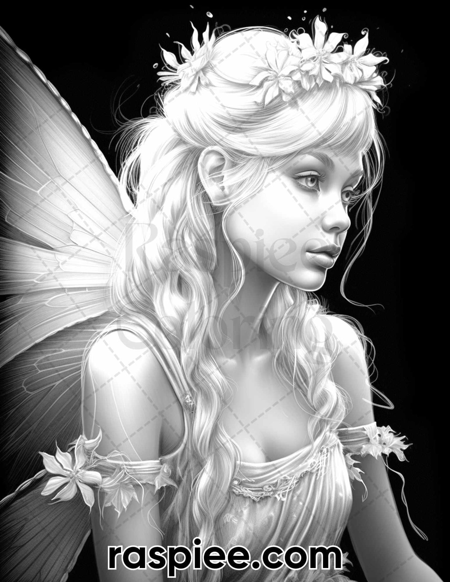 50 Starlight Fairy Grayscale Coloring Pages for Adults, Printable PDF File Instant Download