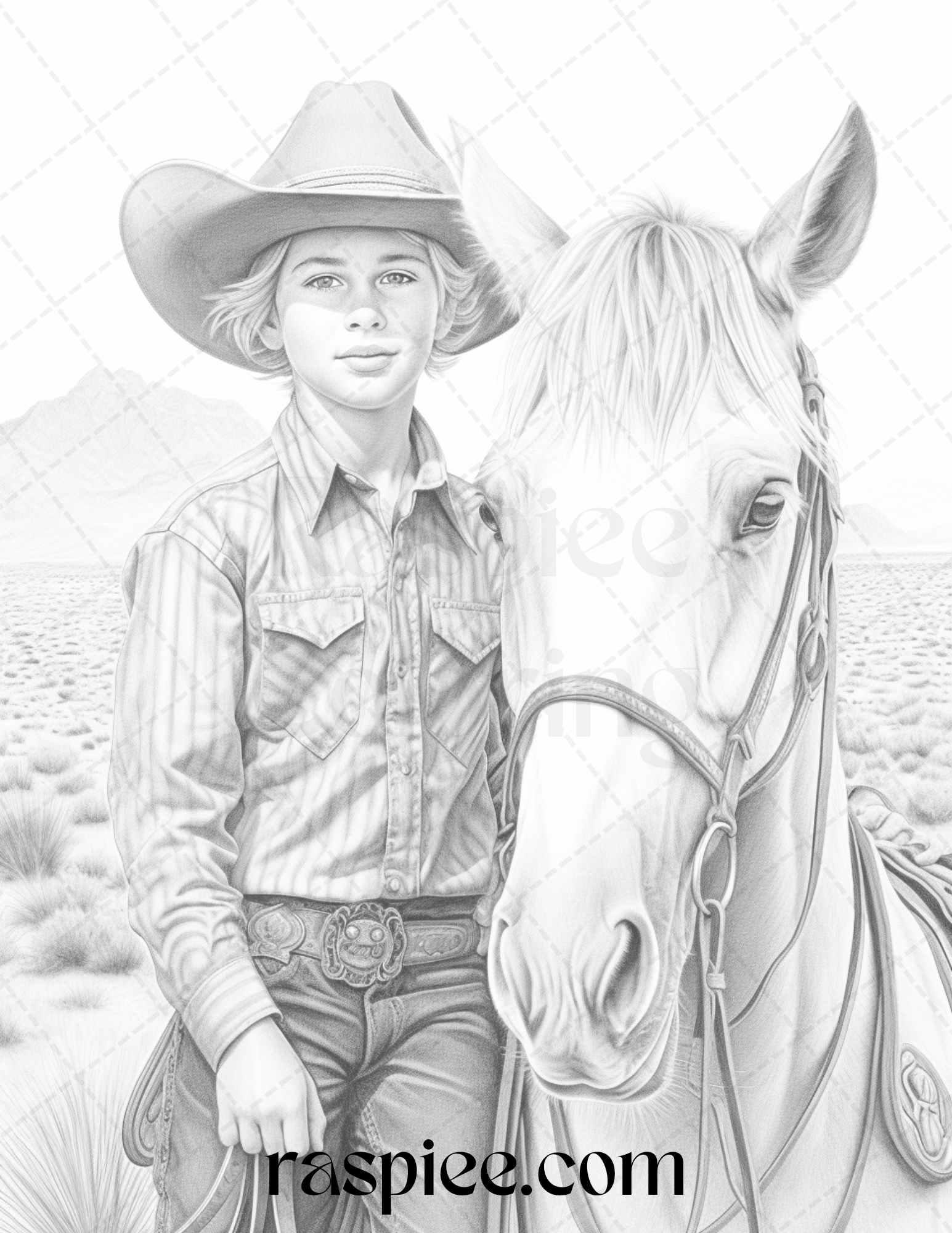 45 Wild West Cowboys Grayscale Coloring Pages Printable for Adults, PDF File Instant Download