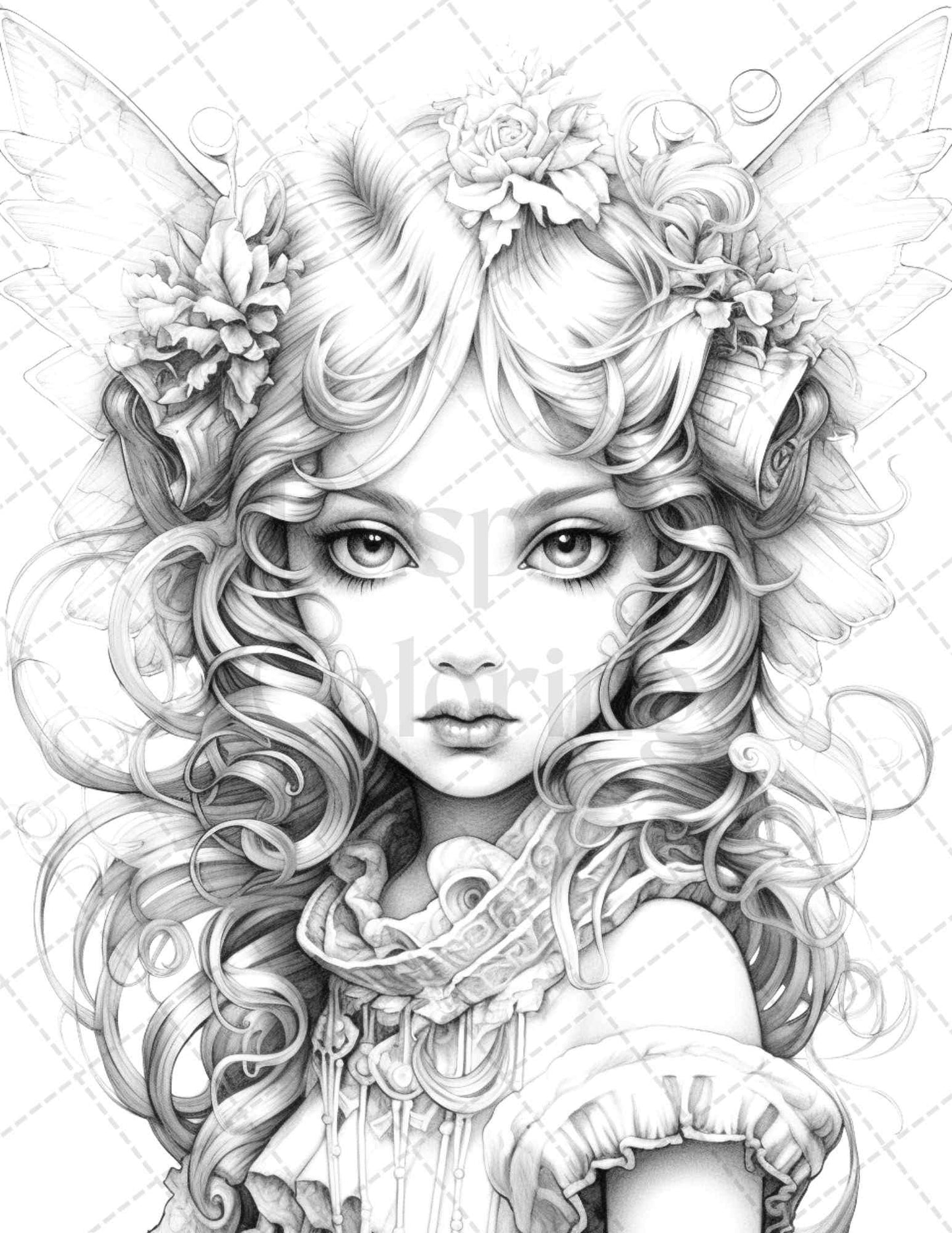 45 Adorable Chibi Fairy Grayscale Coloring Pages Printable for Adults, PDF File Instant Download