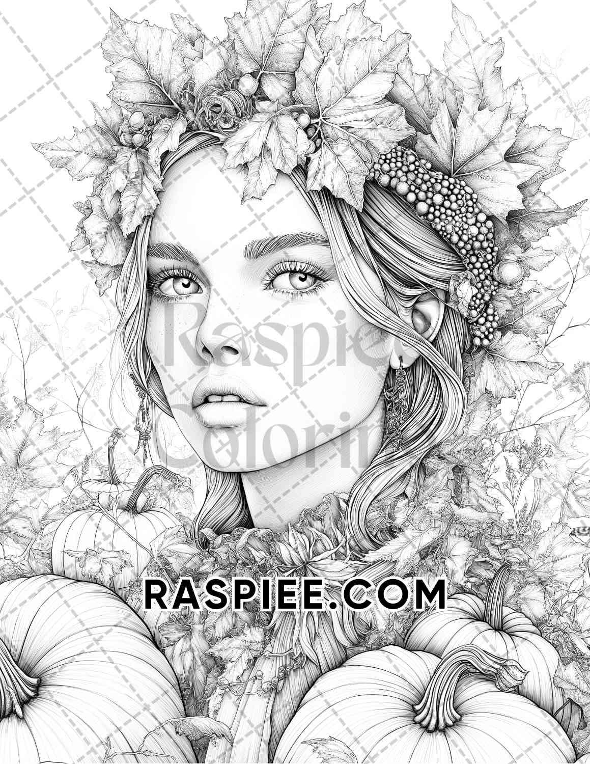 Autumn Beauties Portrait Adult Coloring Pages Printable PDF Instant Download