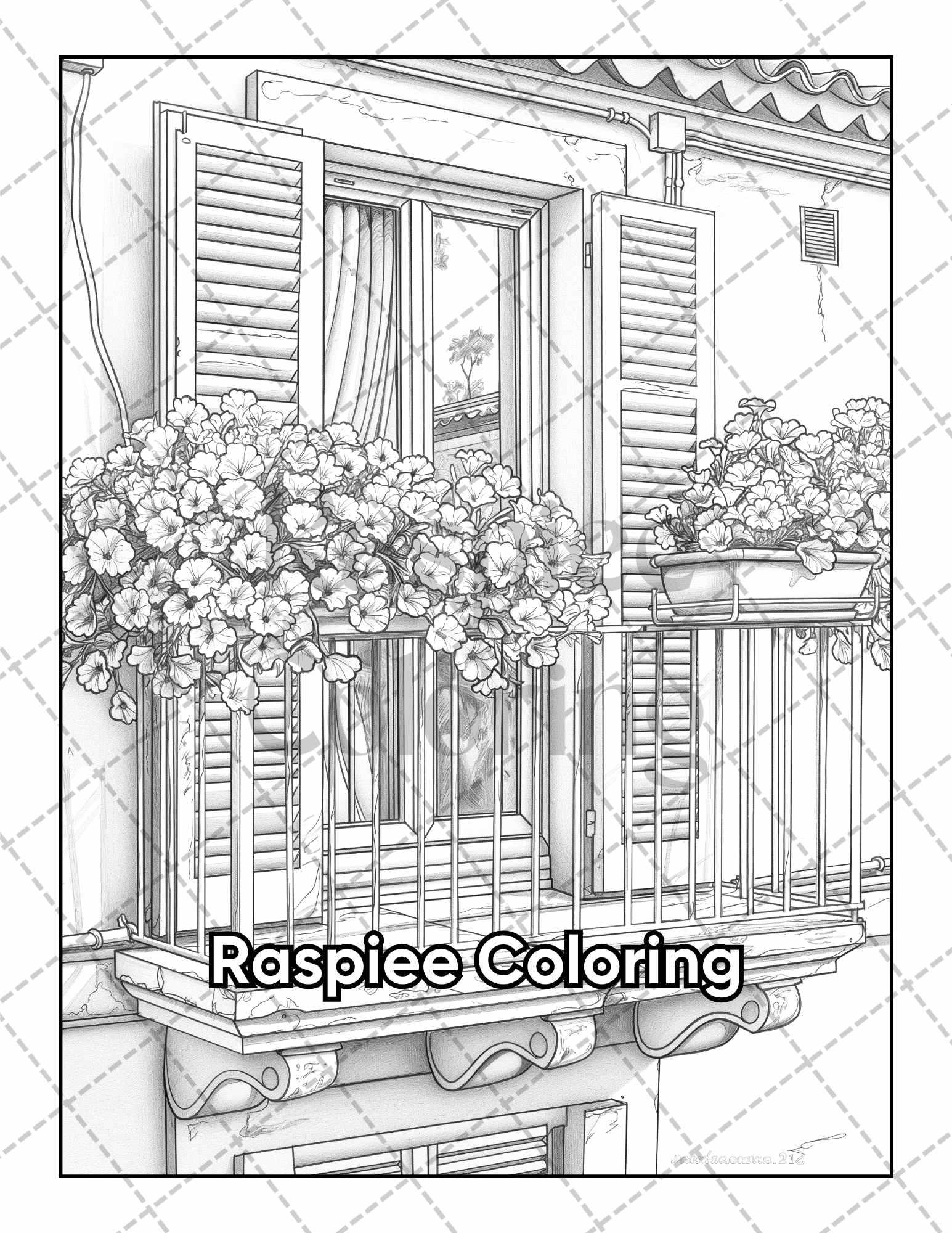 50 Balcony Garden Adult Coloring Pages Printable PDF Instant Download