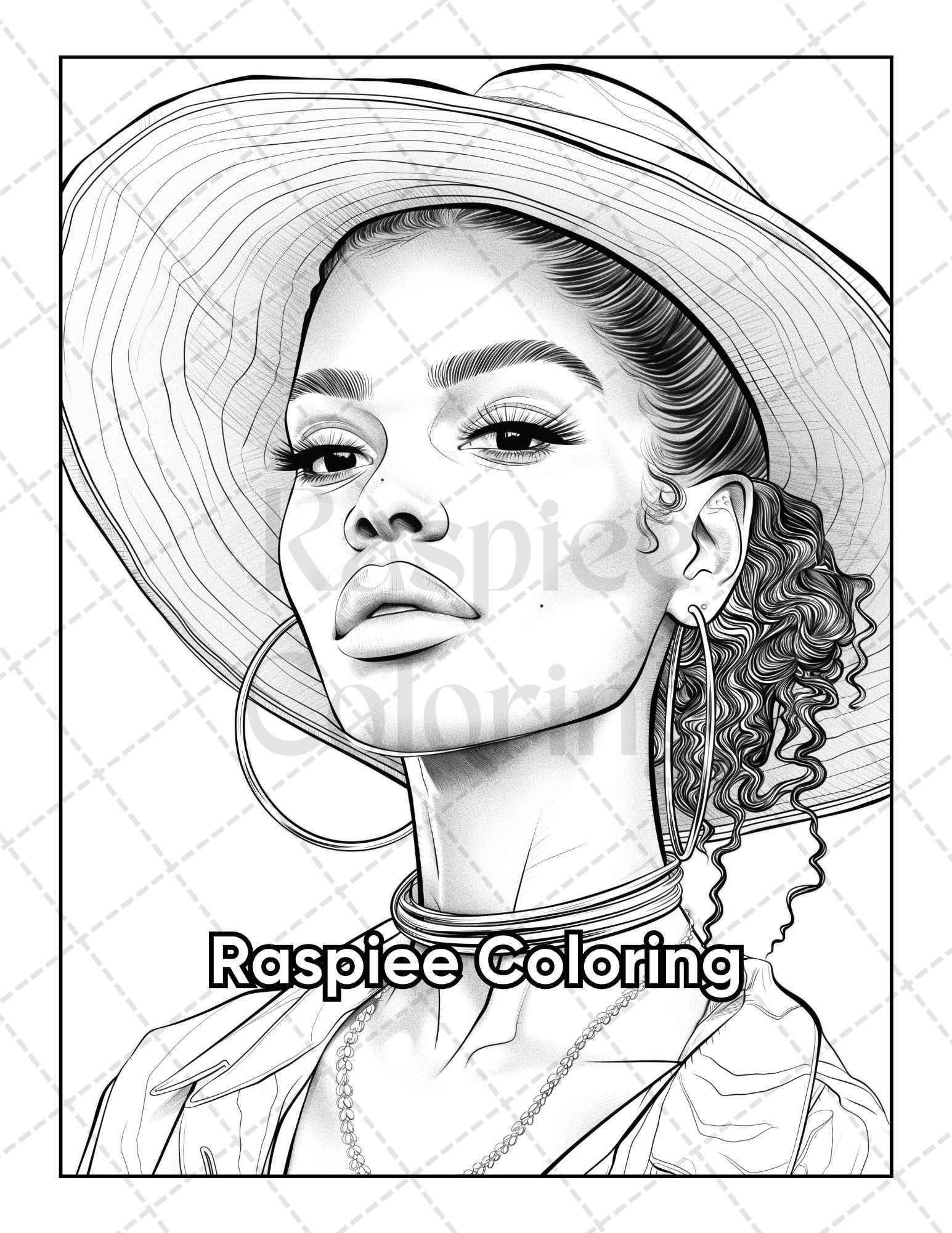 50 Black Women Portrait Coloring Pages for Adults Printable PDF Instant Download