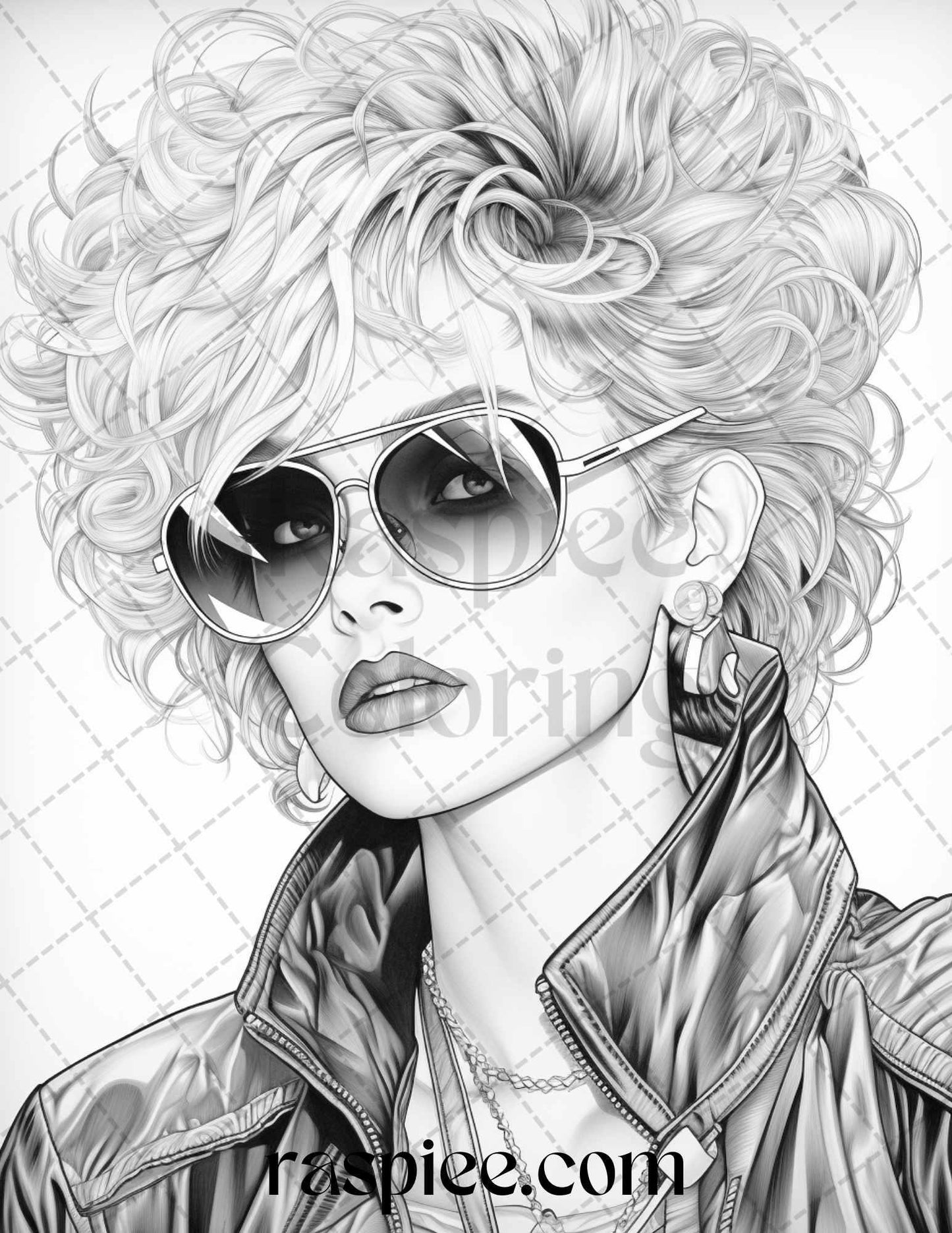 1980s New Wave Pop Star Grayscale Coloring Pages Printable for Adults, PDF File Instant Download