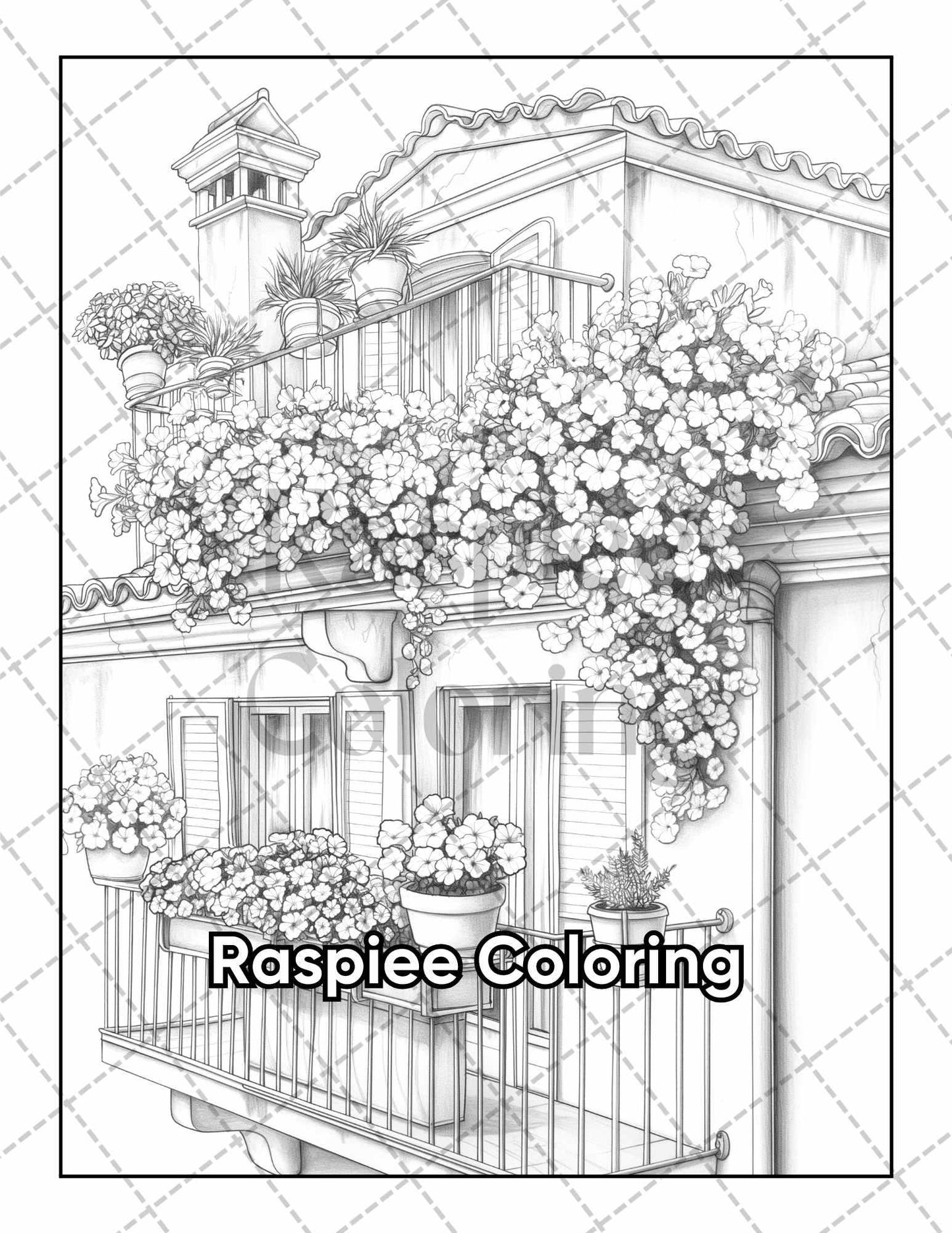 50 Balcony Garden Adult Coloring Pages Printable PDF Instant Download