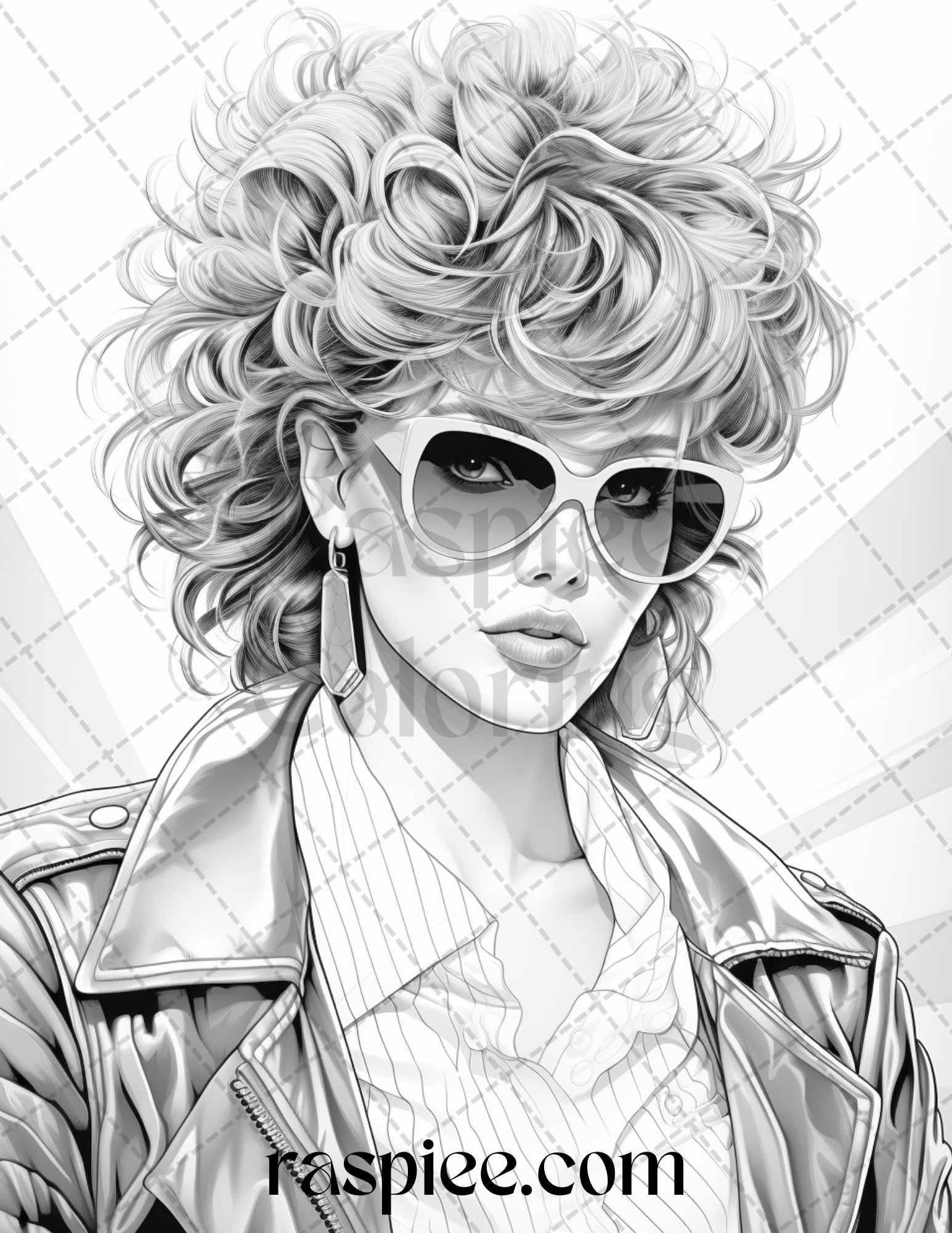 1980s New Wave Pop Star Grayscale Coloring Pages Printable for Adults, PDF File Instant Download