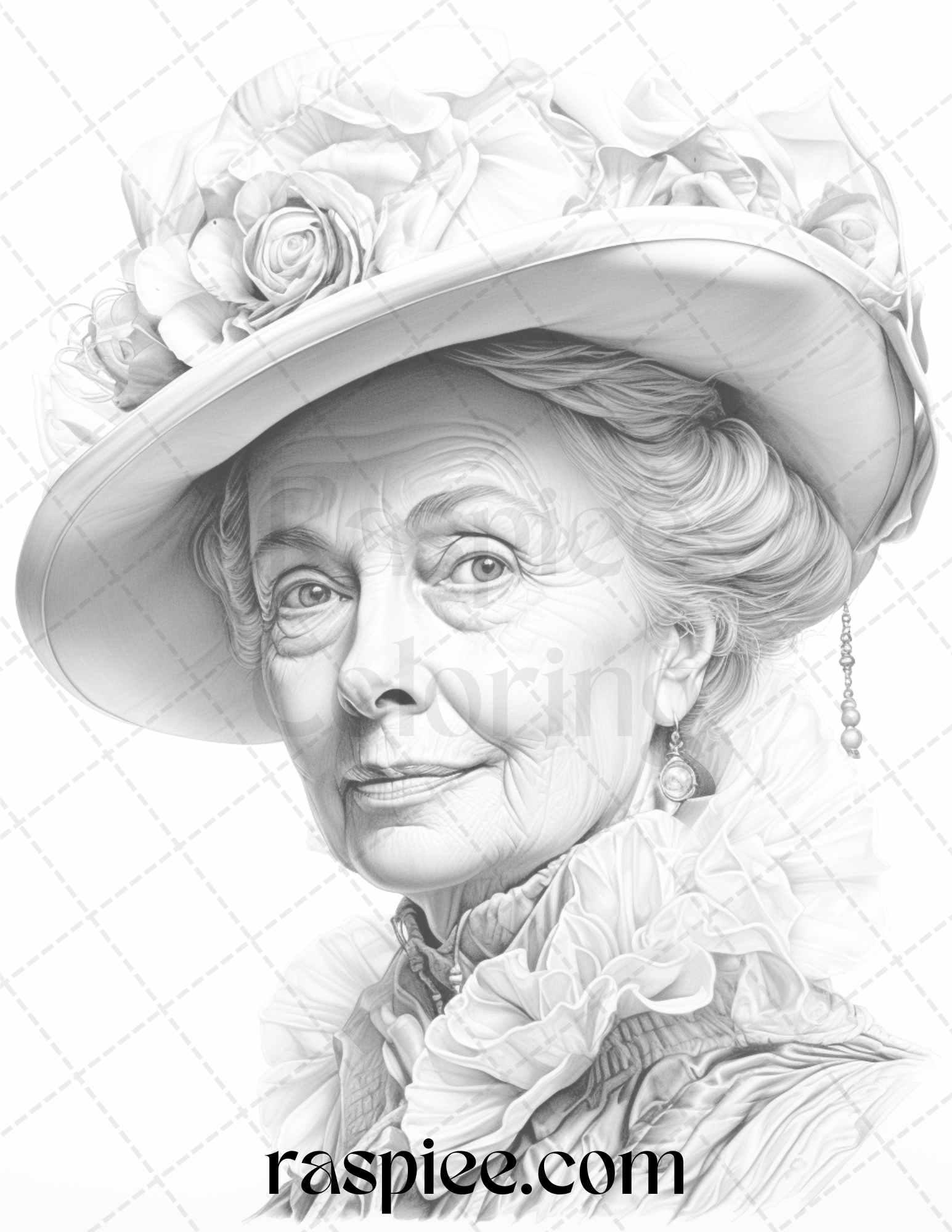 50 Victorian Grandma Grayscale Coloring Pages Printable for Adults, PDF File Instant Download