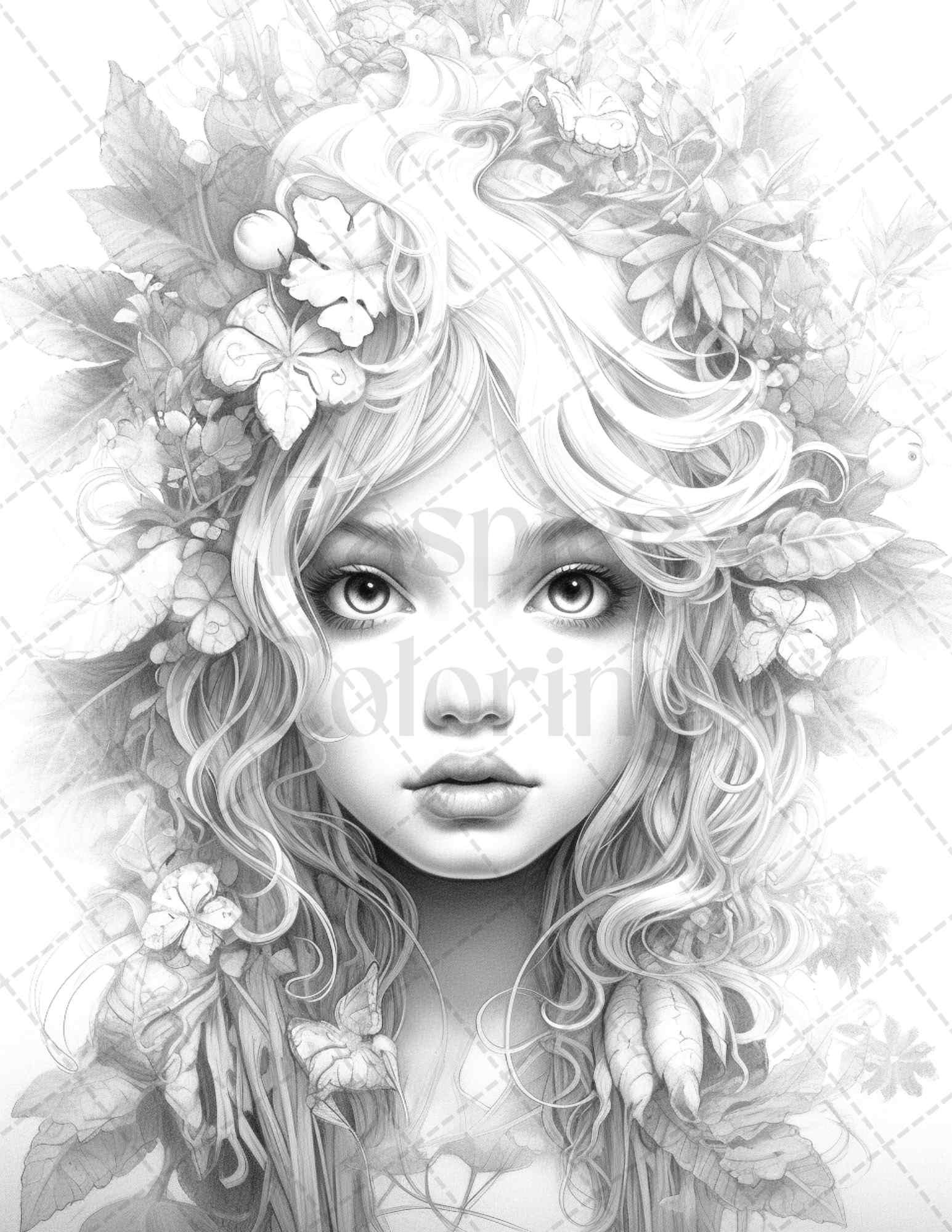 45 Adorable Chibi Fairy Grayscale Coloring Pages Printable for Adults, PDF File Instant Download