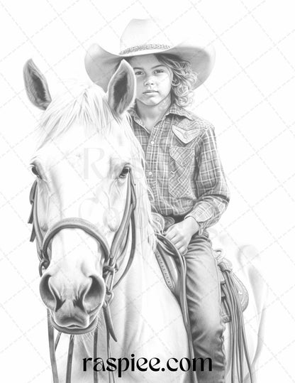 45 Wild West Cowboys Grayscale Coloring Pages Printable for Adults, PDF File Instant Download