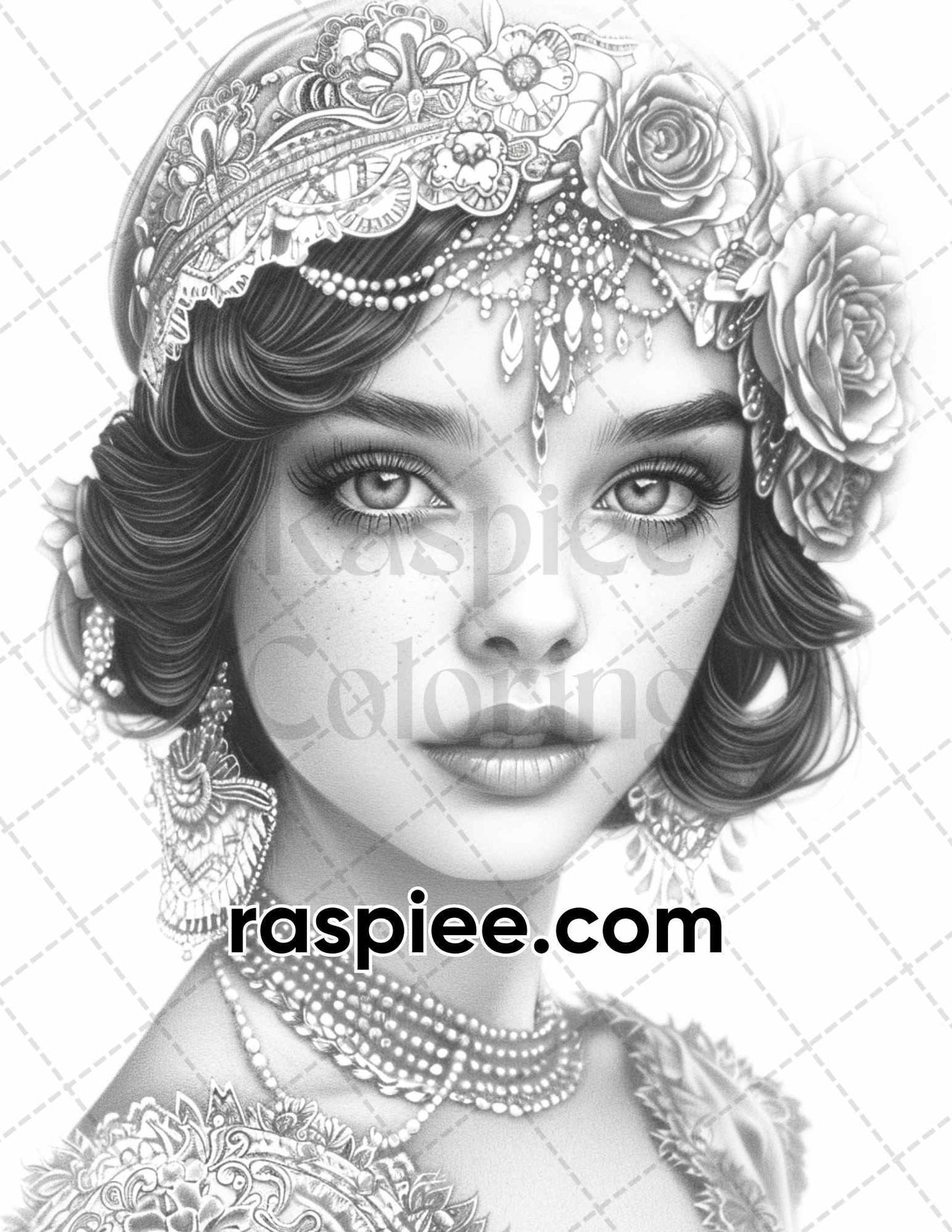 70 Gatsby Glamour Grayscale Adult Coloring Pages, Printable PDF Instant Download