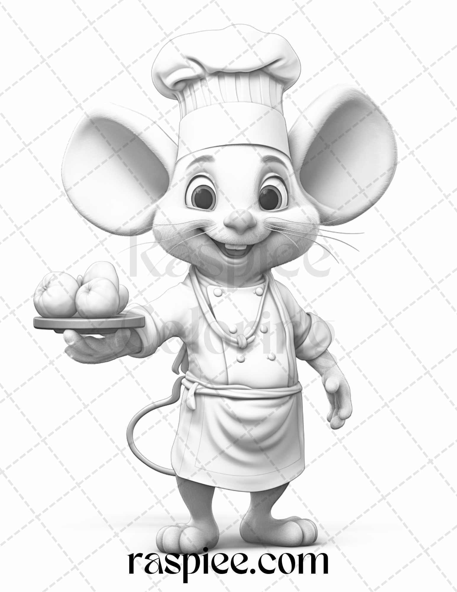 45 Mouse Chef Grayscale Coloring Pages Printable for Adults, PDF File Instant Download