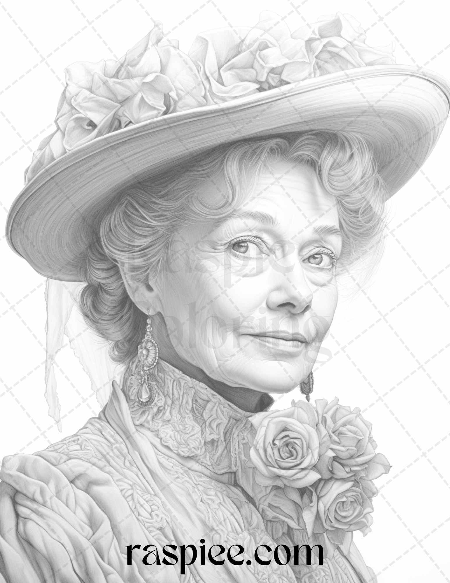 50 Victorian Grandma Grayscale Coloring Pages Printable for Adults, PDF File Instant Download