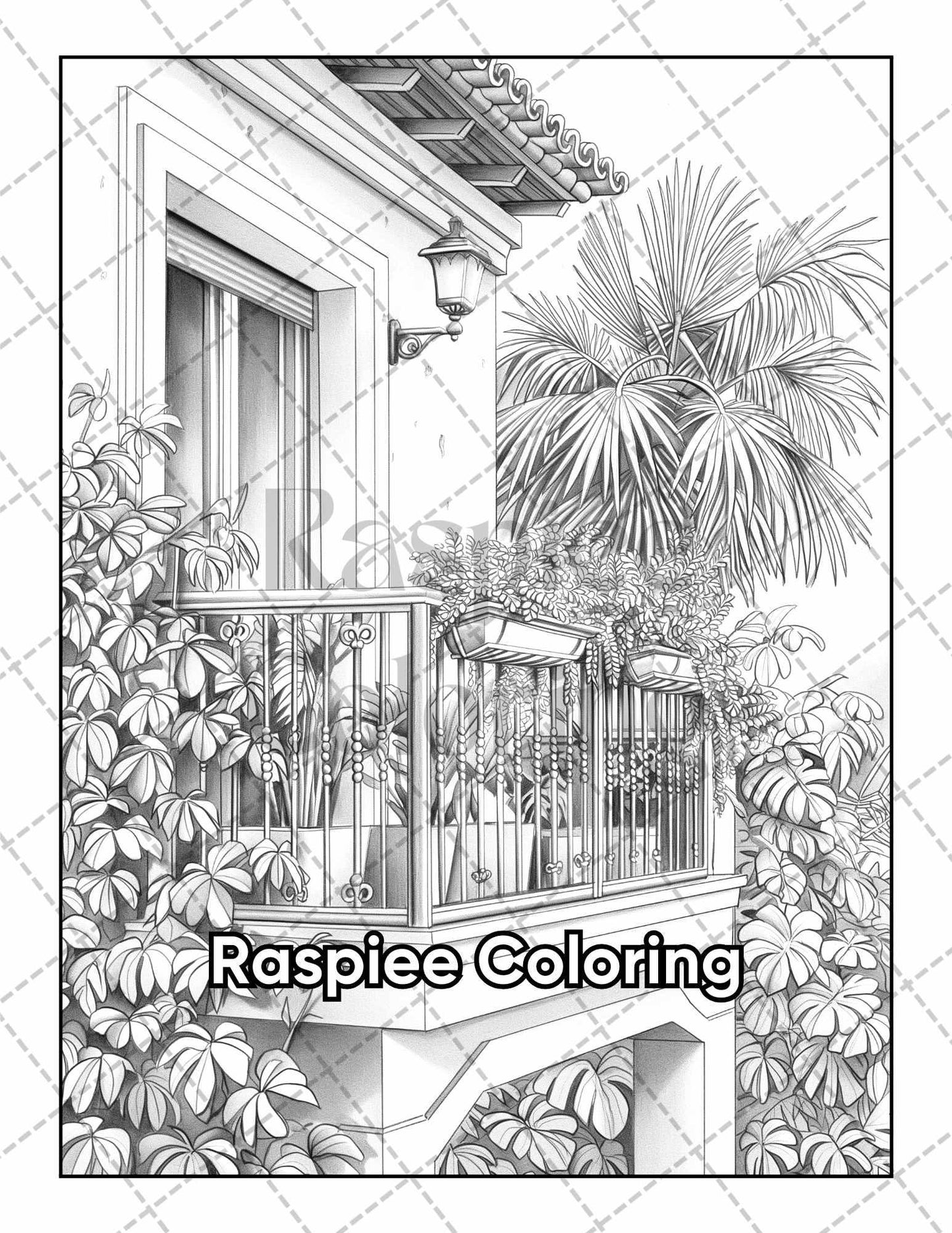 50 Balcony Garden Adult Coloring Pages Printable PDF Instant Download