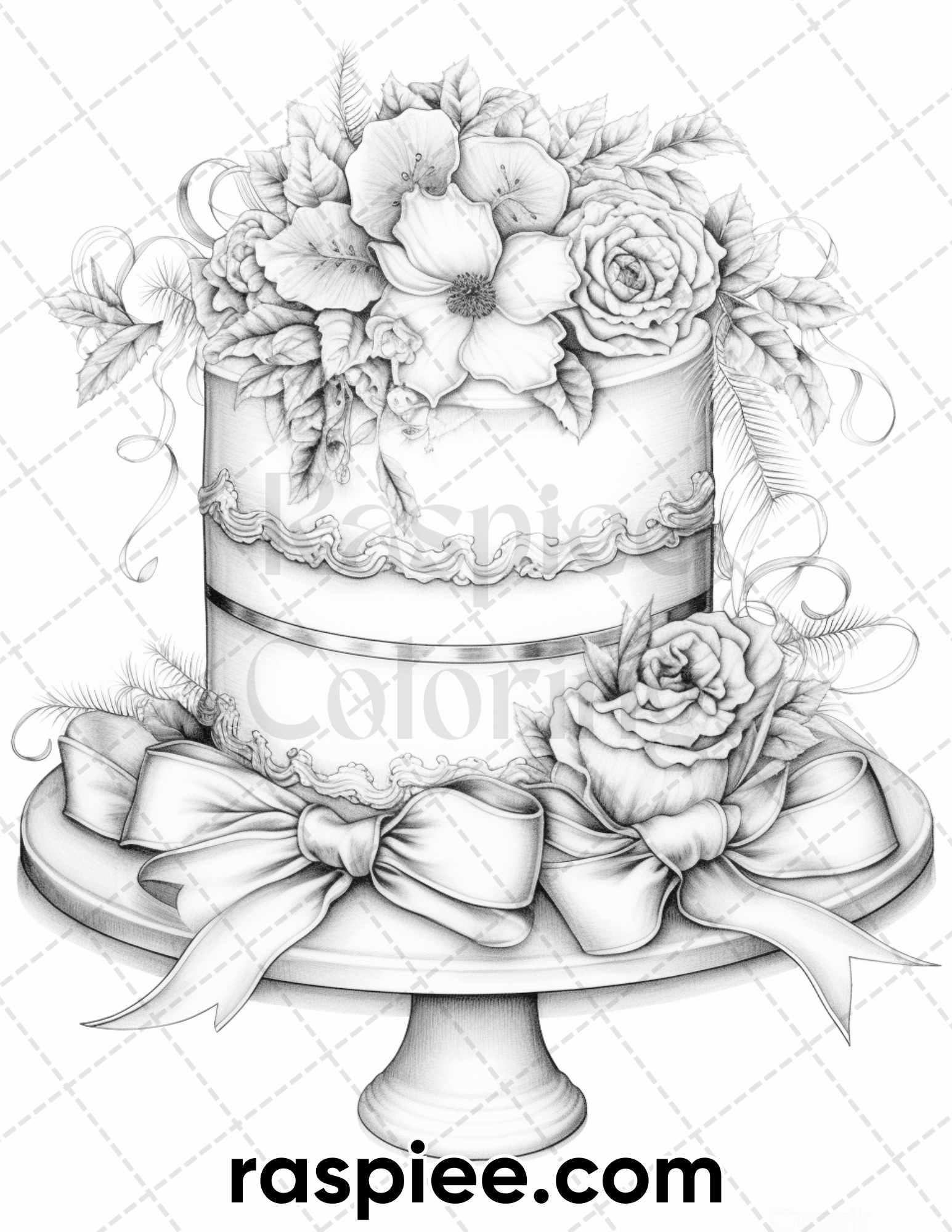 45 Christmas Cakes Grayscale Coloring Pages for Adults, Printable PDF File Instant Download