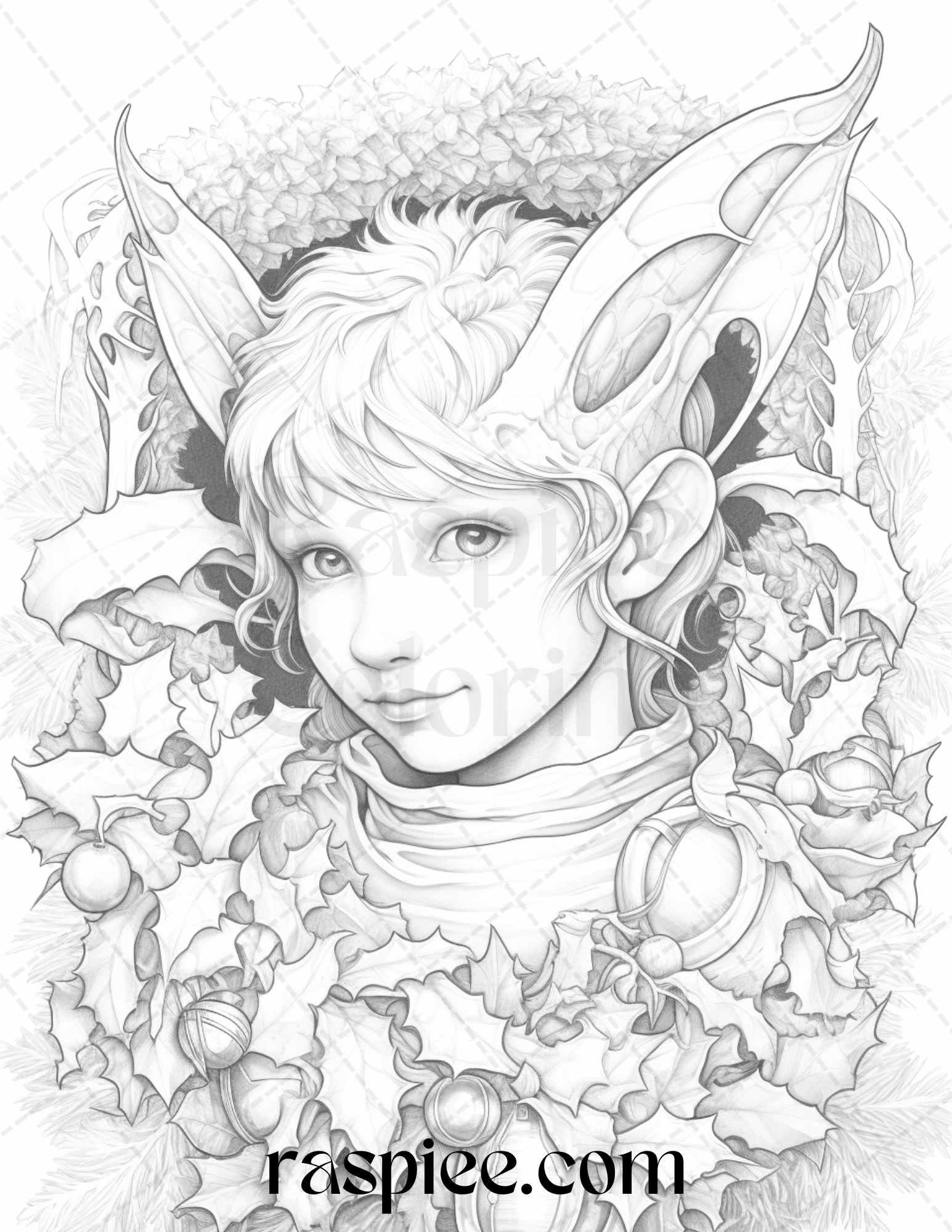 110 Christmas Elves Grayscale Coloring Pages Printable for Adults Kids, PDF File Instant Download