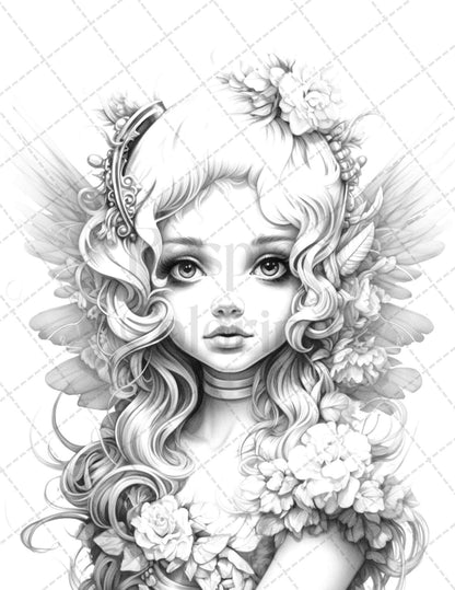 45 Adorable Chibi Fairy Grayscale Coloring Pages Printable for Adults, PDF File Instant Download