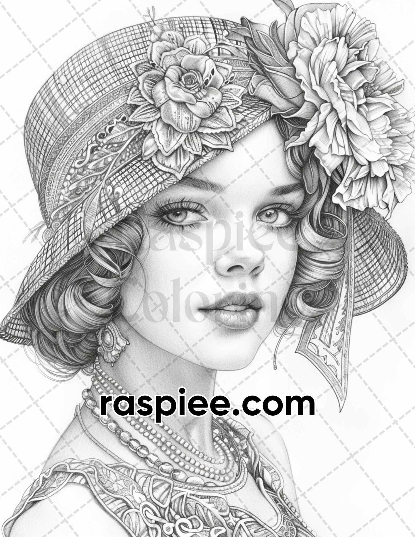 70 Gatsby Glamour Grayscale Adult Coloring Pages, Printable PDF Instant Download