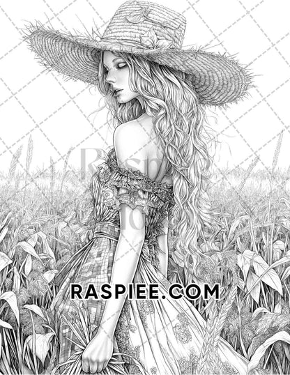 Autumn Beauties Portrait Adult Coloring Pages Printable PDF Instant Download