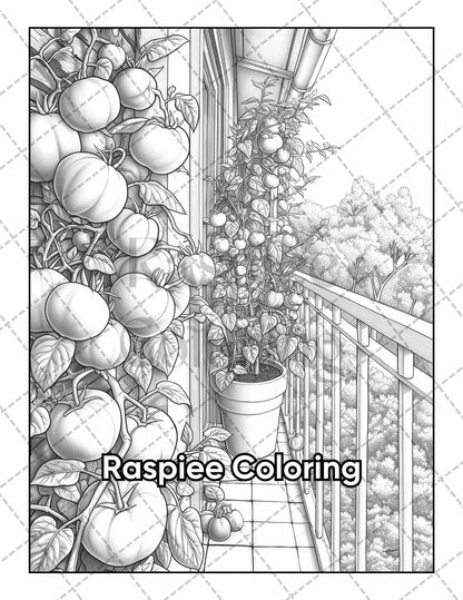 50 Balcony Garden Adult Coloring Pages Printable PDF Instant Download