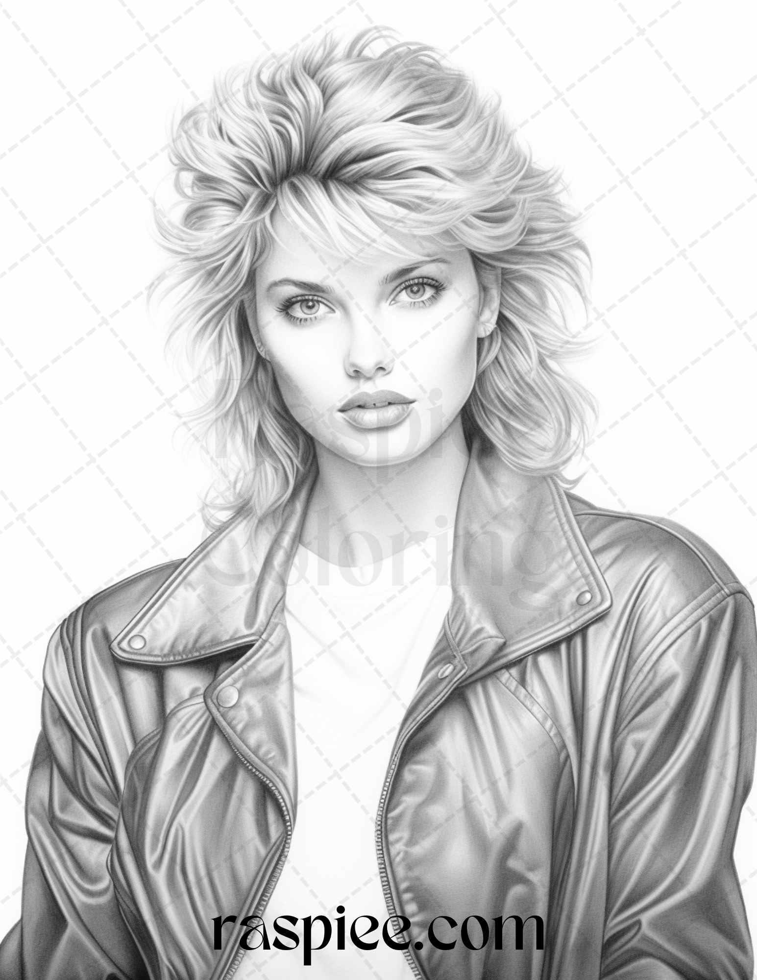 1980s Retro Beautiful Women Grayscale Coloring Pages for Adults, PDF File Instant Download