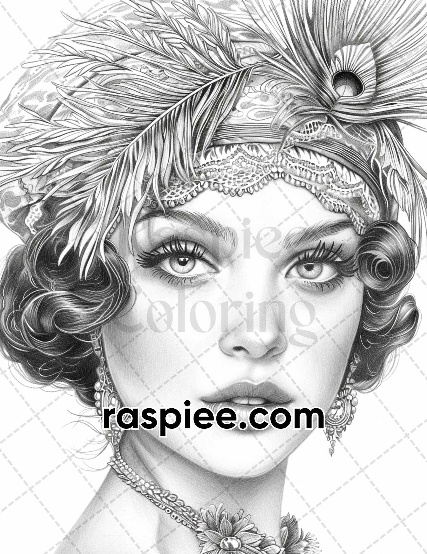 70 Gatsby Glamour Grayscale Adult Coloring Pages, Printable PDF Instant Download