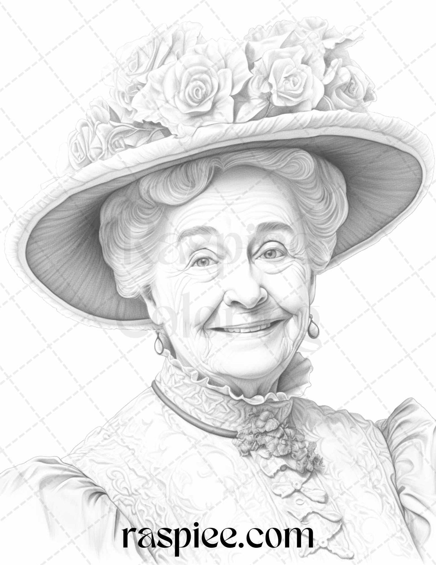 50 Victorian Grandma Grayscale Coloring Pages Printable for Adults, PDF File Instant Download