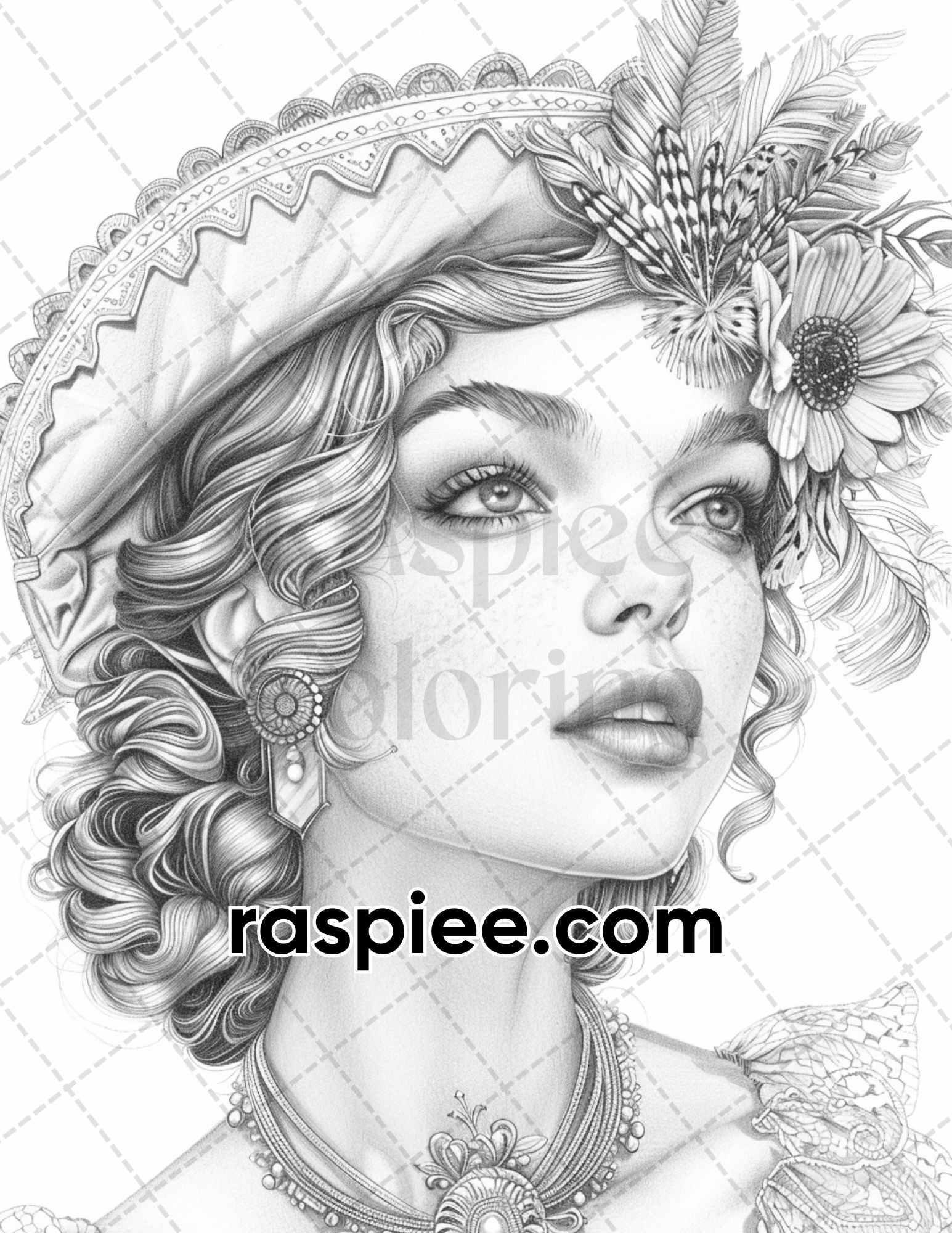 70 Gatsby Glamour Grayscale Adult Coloring Pages, Printable PDF Instant Download