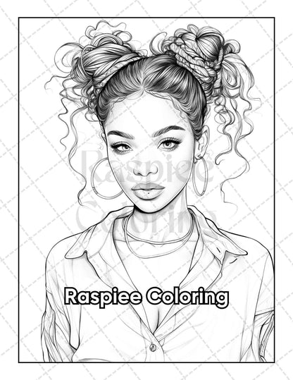 50 Black Women Portrait Coloring Pages for Adults Printable PDF Instant Download