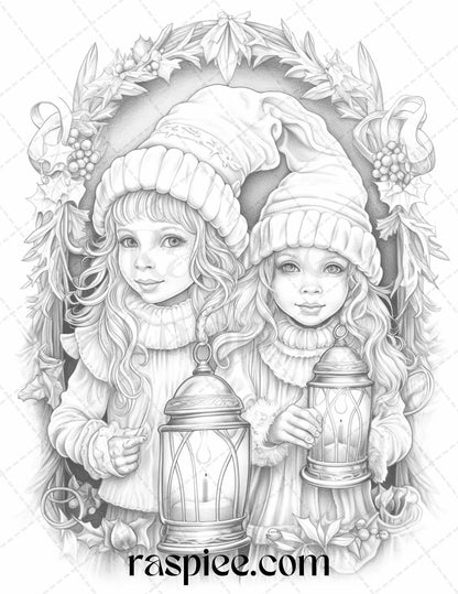 110 Christmas Elves Grayscale Coloring Pages Printable for Adults Kids, PDF File Instant Download