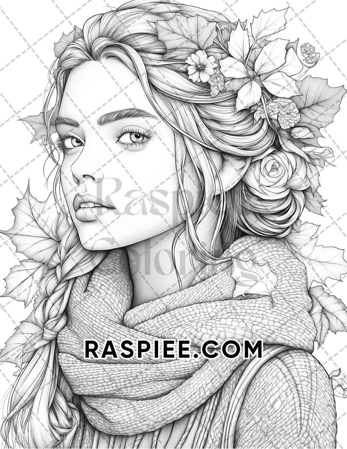 Autumn Beauties Portrait Adult Coloring Pages Printable PDF Instant Download