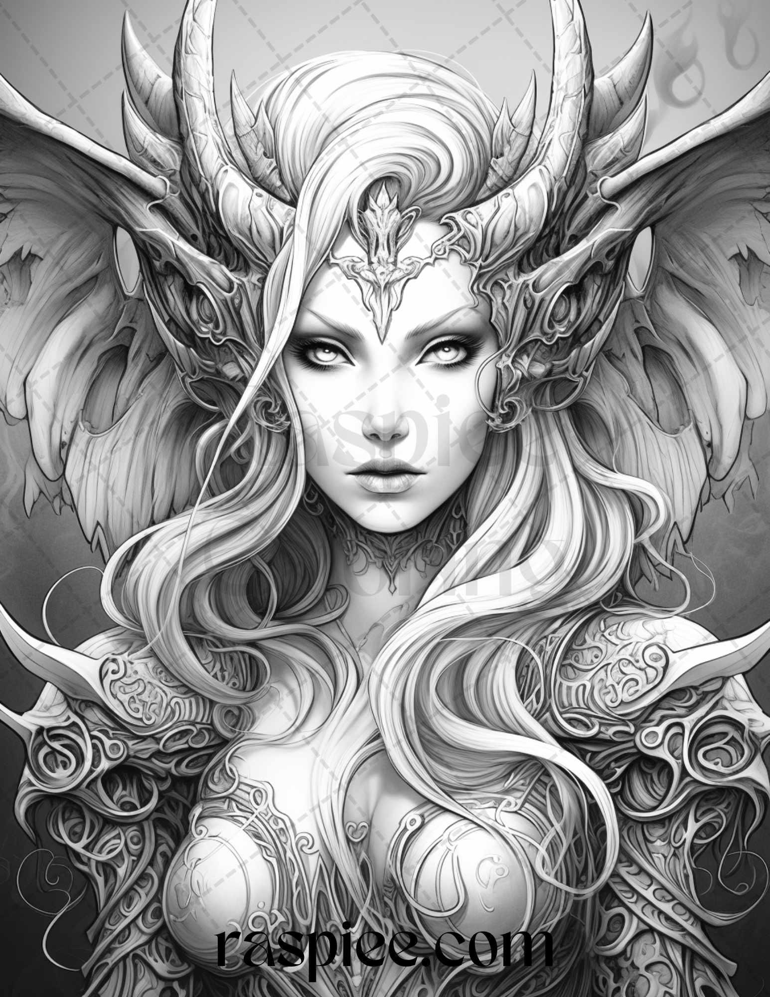 40 Dark Evil Fairy Grayscale Coloring Pages Printable for Adults, PDF File Instant Download