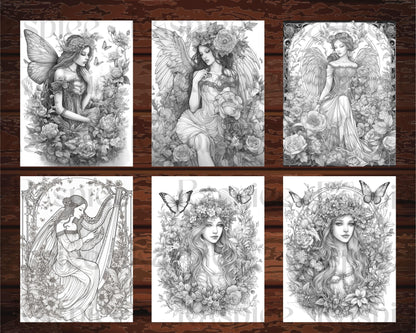 30 Beautiful Fairies Coloring Page Book for Adults, Flower Fairy Grayscale Coloring Book, Fairy Coloring Sheets, Printable PDF File Download