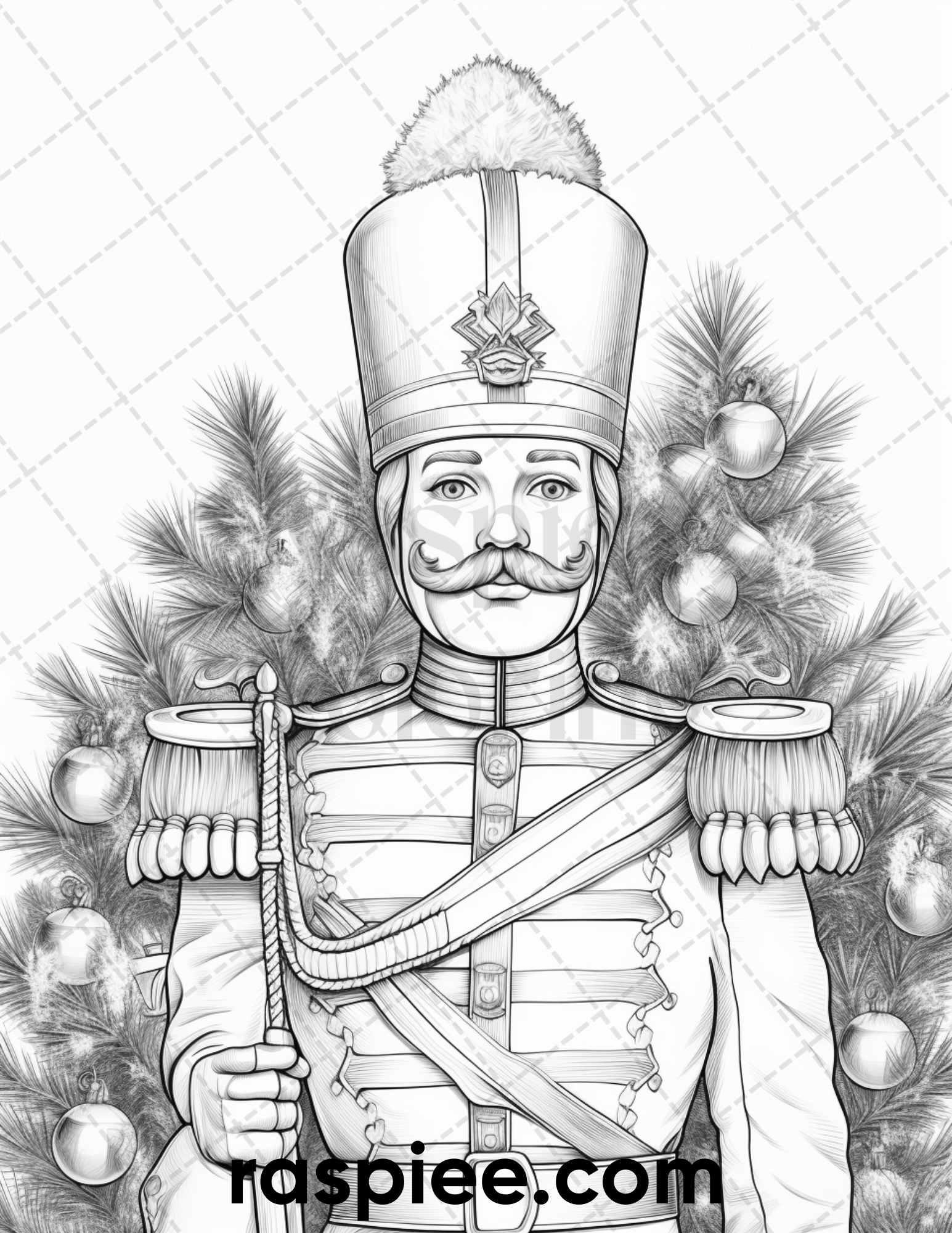 40 Christmas Nutcrackers Grayscale Coloring Pages for Adults, Printable PDF File Instant Download