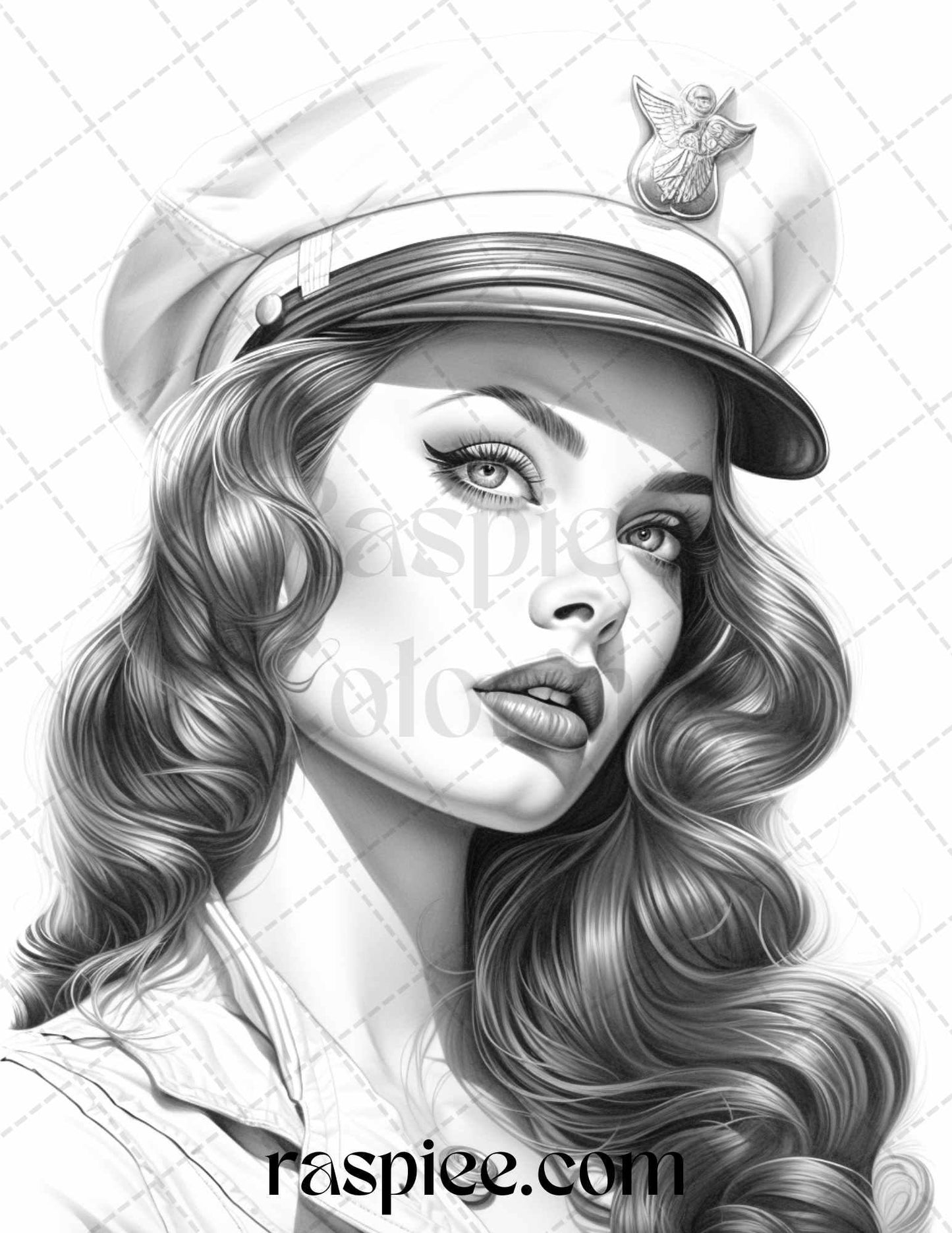 40 Sailor Pin Up Girls Grayscale Coloring Pages Printable for Adults, PDF File Instant Download