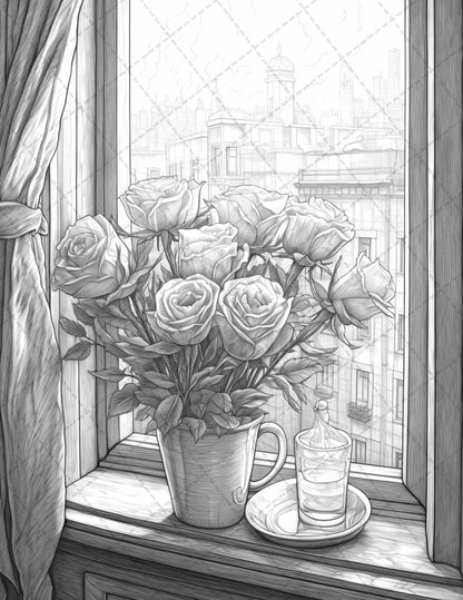 40 Captivating Roses Grayscale Coloring Pages Printable for Adults, PDF File Instant Download