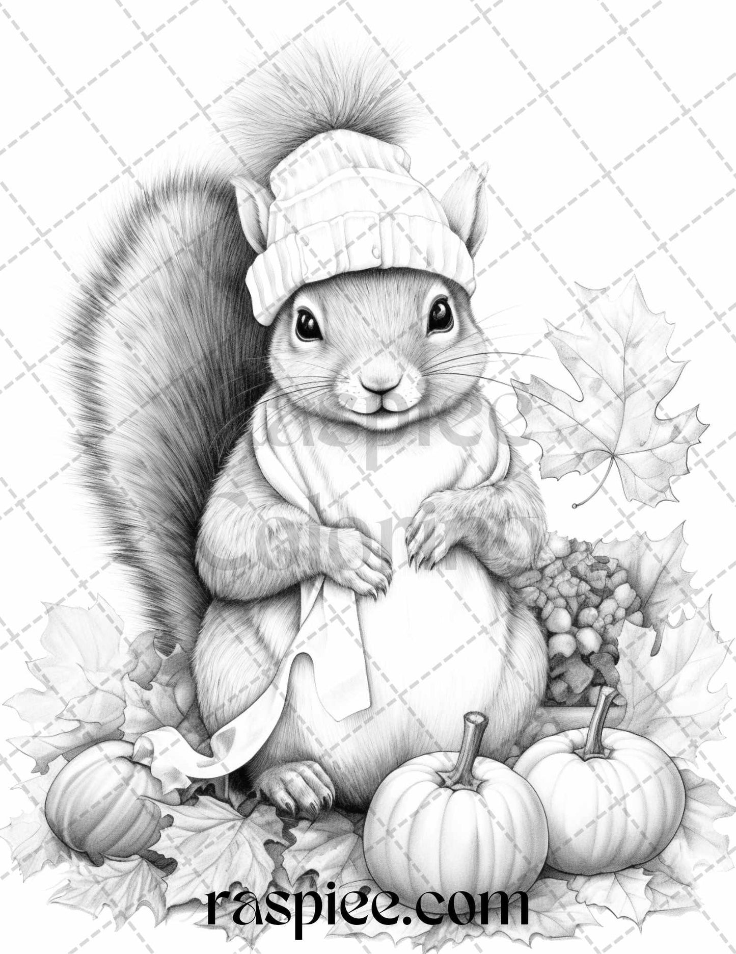 40 Cute Fall Animals Grayscale Coloring Pages Printable for Adults and Kids, PDF File Instant Download