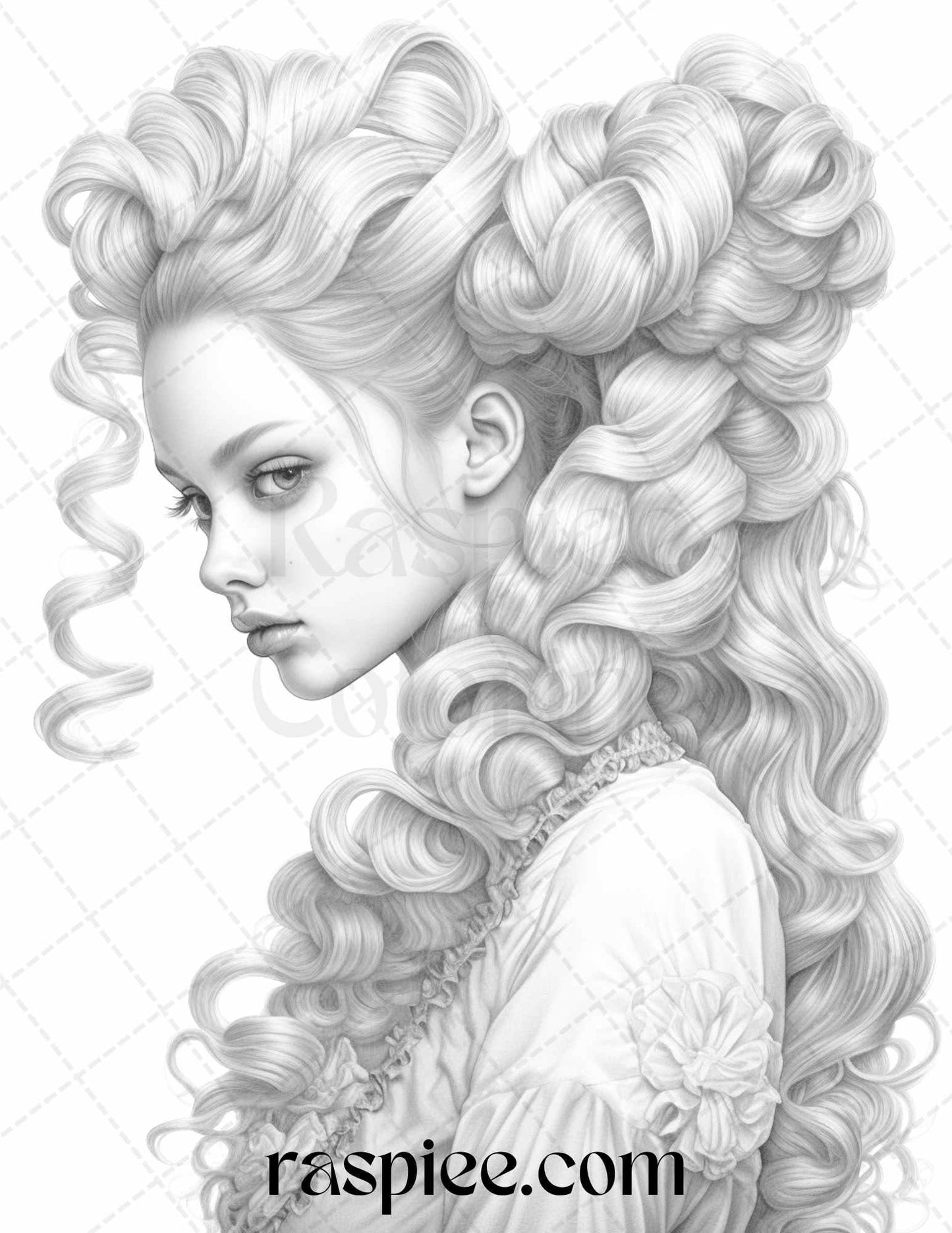 43 Beautiful Hairstyles Grayscale Coloring Pages Printable for Adults, PDF File Instant Download