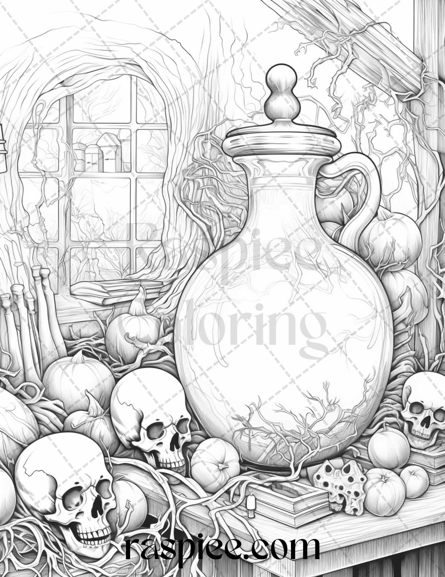 40 Mystical Magic Potions Grayscale Coloring Pages Printable for Adults, PDF File Instant Download