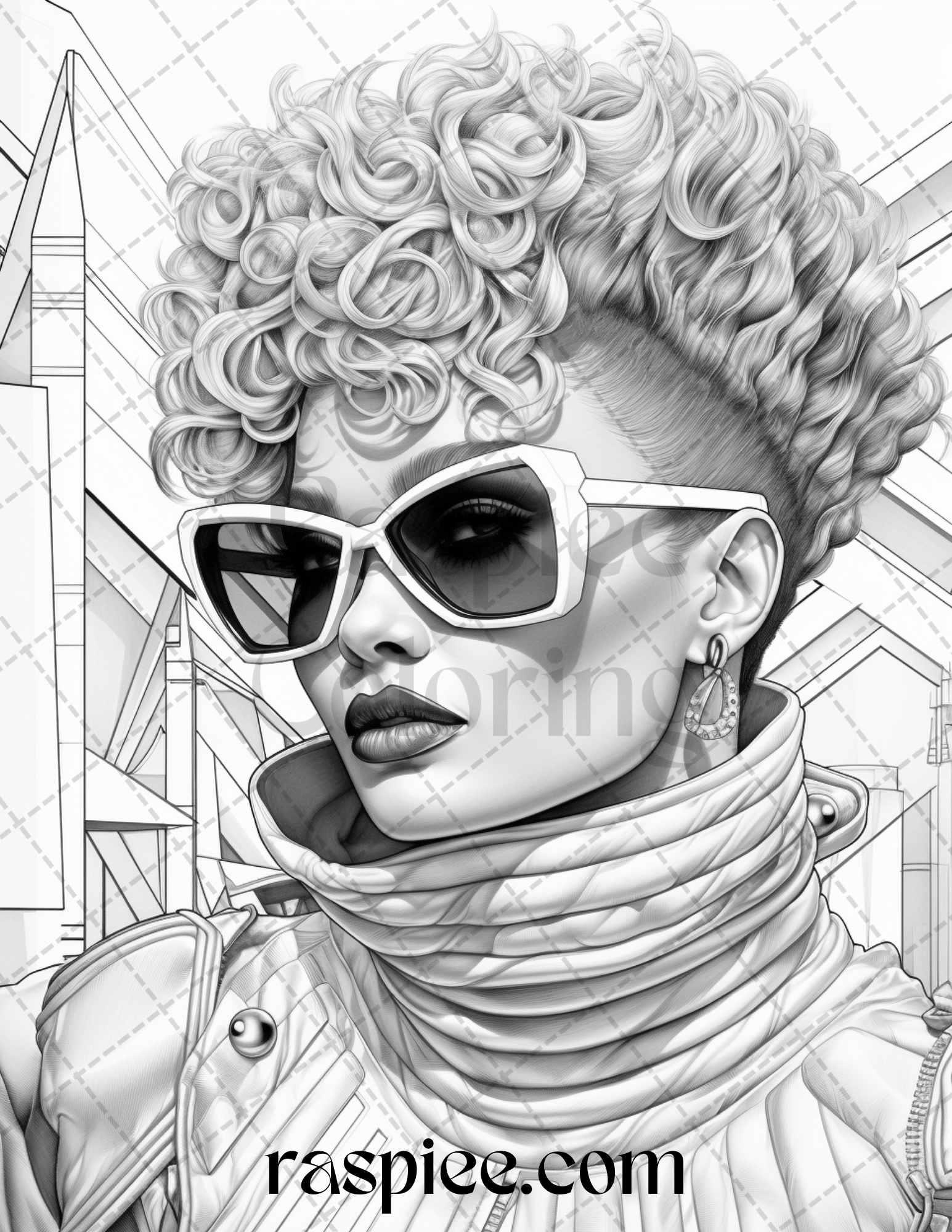 1980s New Wave Pop Star Grayscale Coloring Pages Printable for Adults, PDF File Instant Download