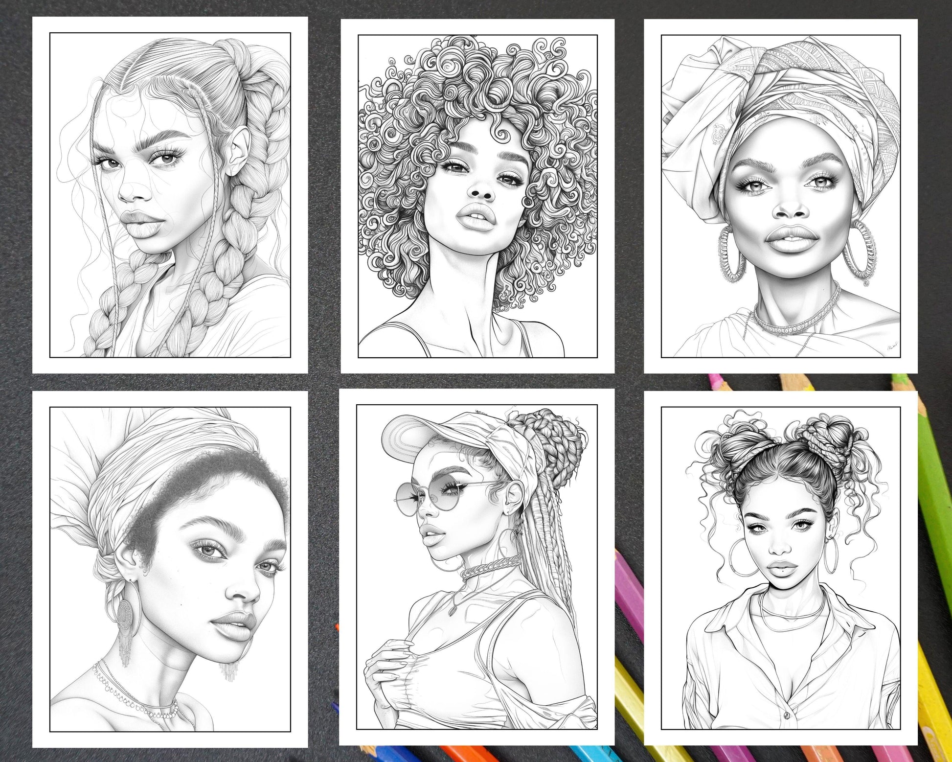 50 Black Women Portrait Coloring Pages for Adults Printable PDF Instant Download