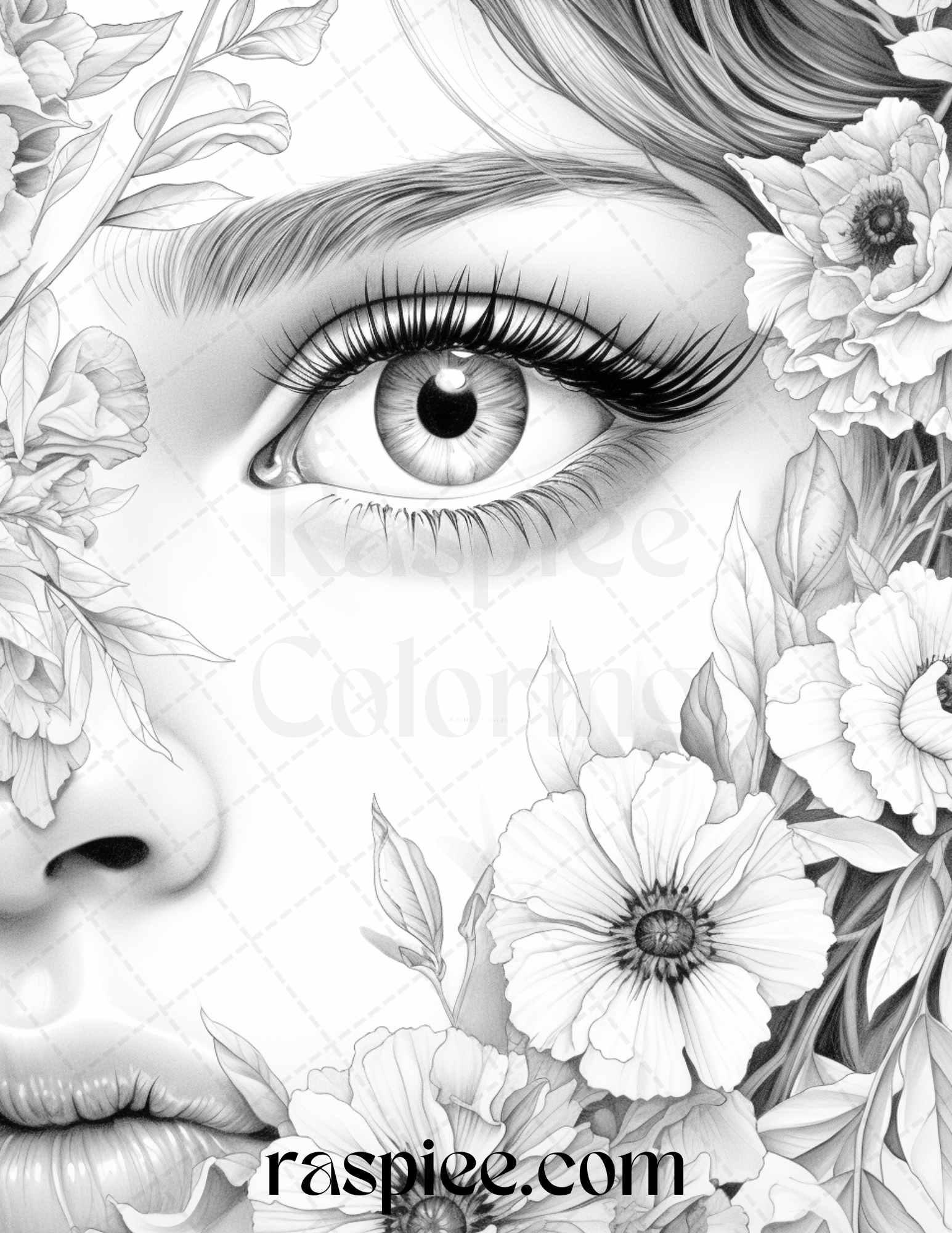 40 Charming Eyes Grayscale Coloring Pages Printable for Adults, PDF File Instant Download