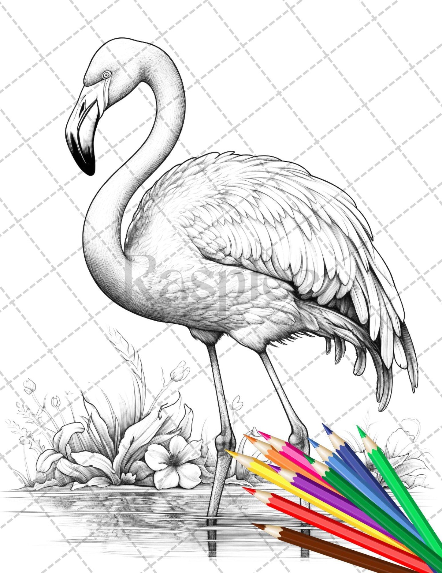 31 Tropical Birds Coloring Book for Adults, Grayscale Coloring Page, Printable PDF Instant Download