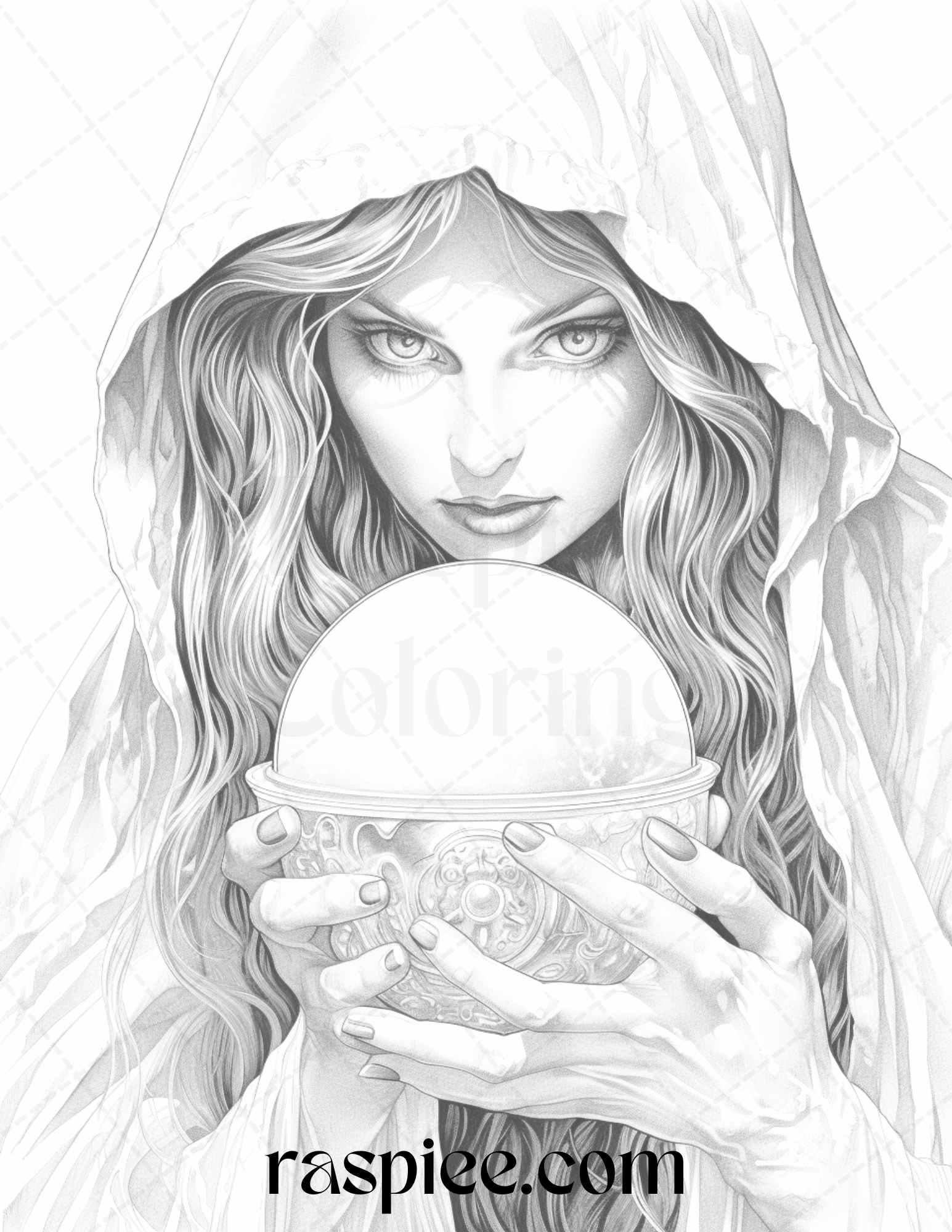 40 Witchy Land Grayscale Coloring Pages Printable for Adults, PDF File Instant Download