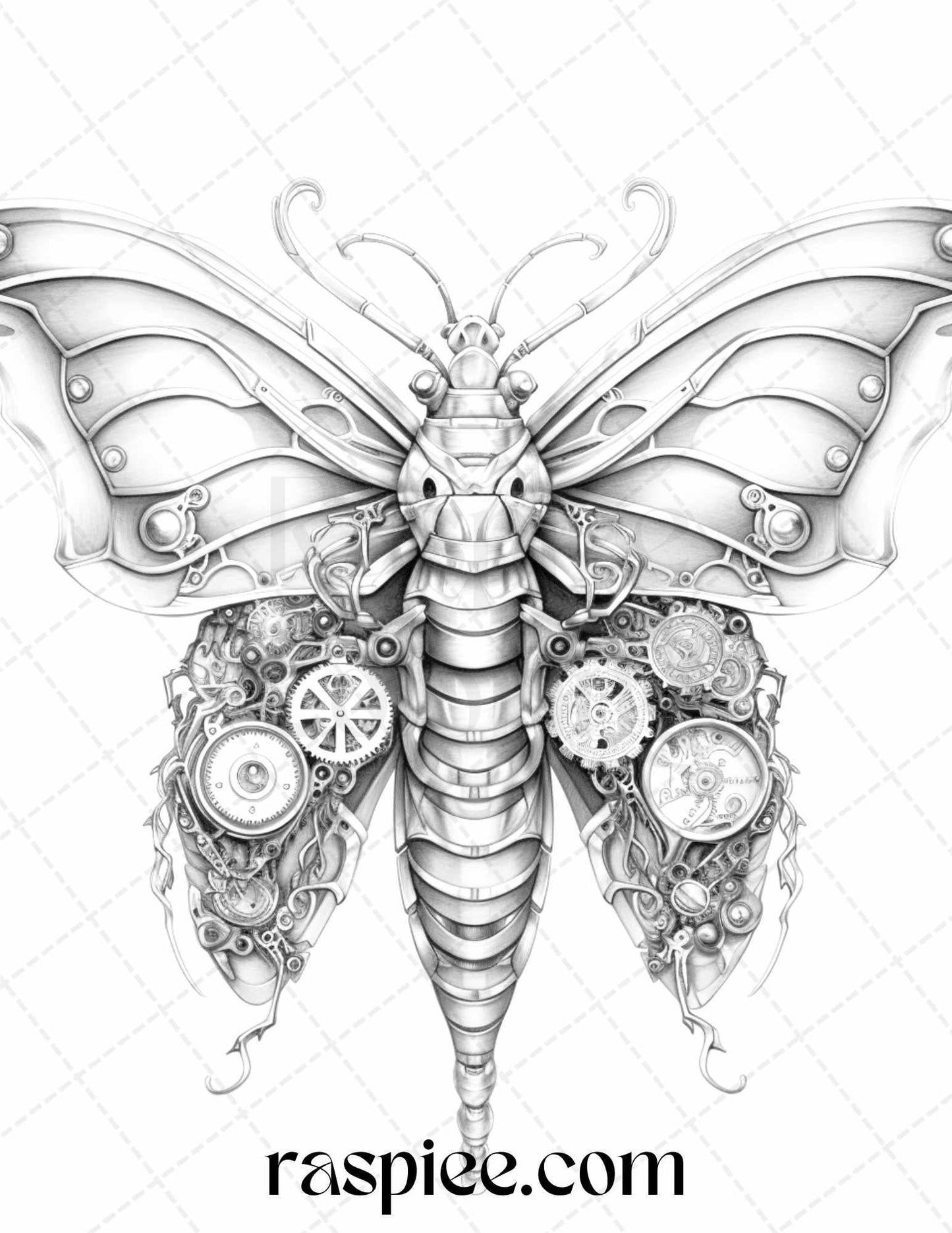 42 Steampunk Bugs Grayscale Coloring Pages Printable for Adults, PDF File Instant Download