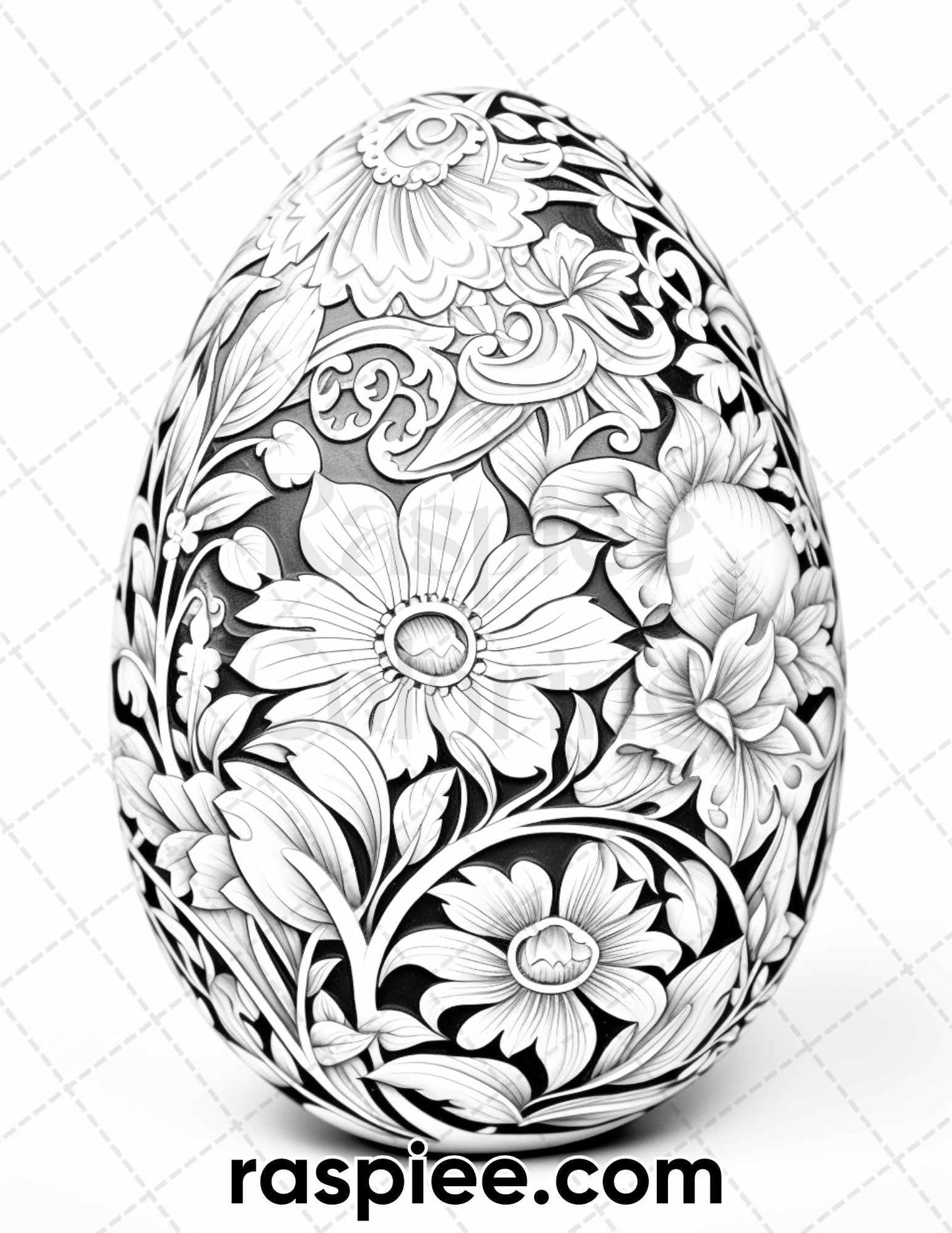 45 Easter Egg Grayscale Adult Coloring Pages, Printable PDF Instant Download